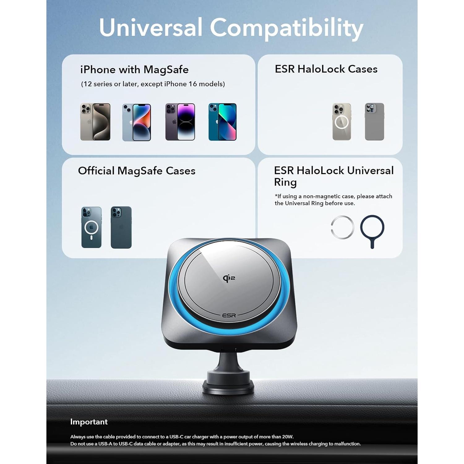 Cargador de coche ESR MagSafe 15W con CryoBoost para iPhone y Samsung