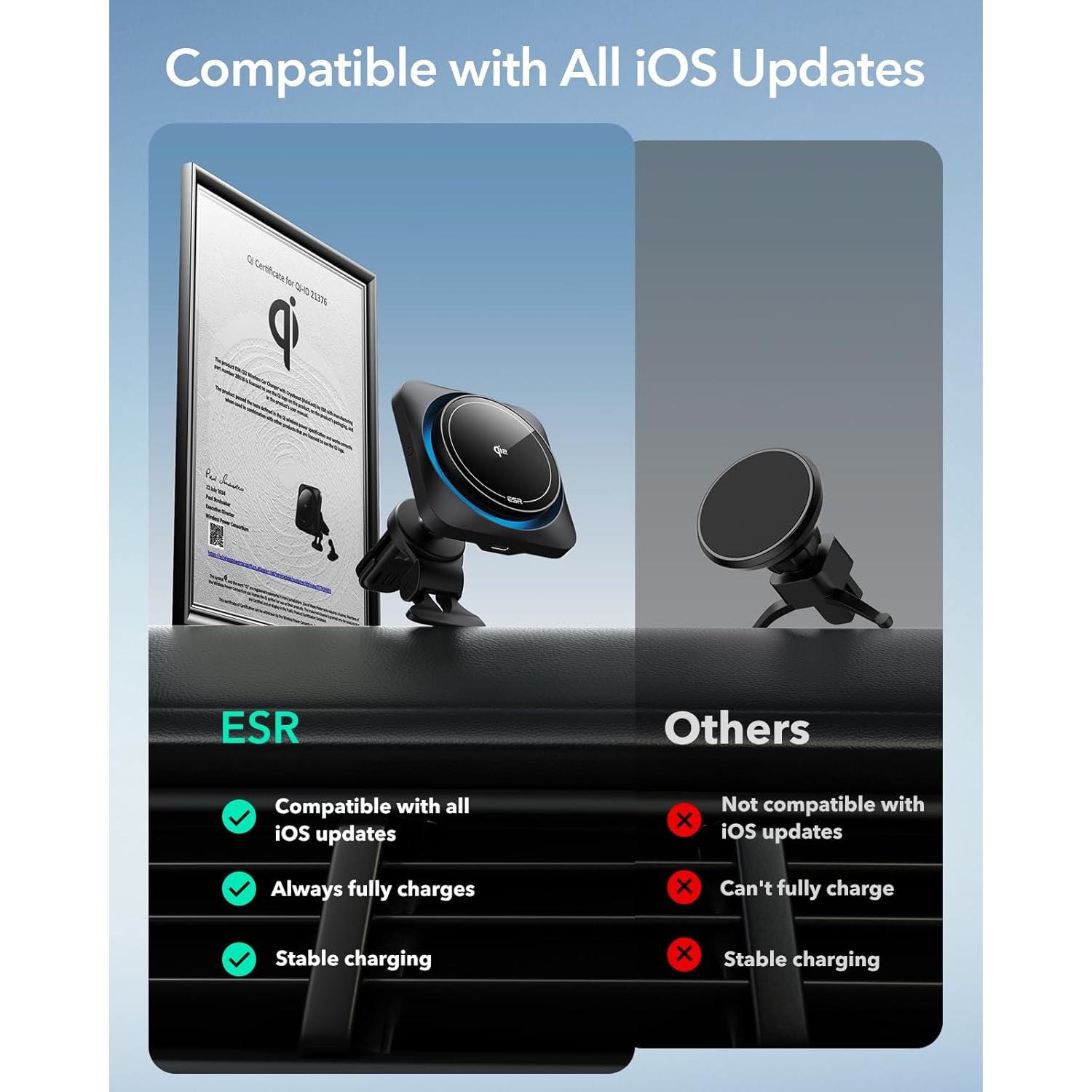 Cargador de coche ESR MagSafe 15W con CryoBoost para iPhone y Samsung