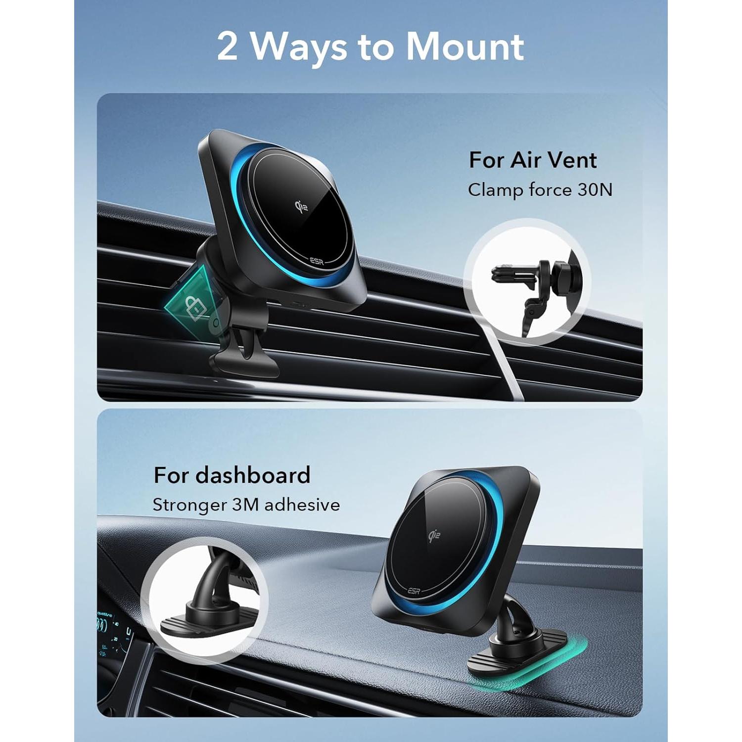 Cargador de coche ESR MagSafe 15W con CryoBoost para iPhone y Samsung
