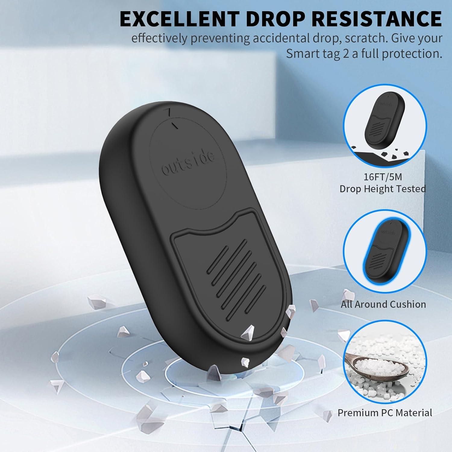 2 Pack Case for Samsung Galaxy SmartTag2, with 3M Adhesive Sticker Full Protective Silicone Case Anti-Lost Scratch Resistant Protective Cover for Smart tag2 (Black&Black)