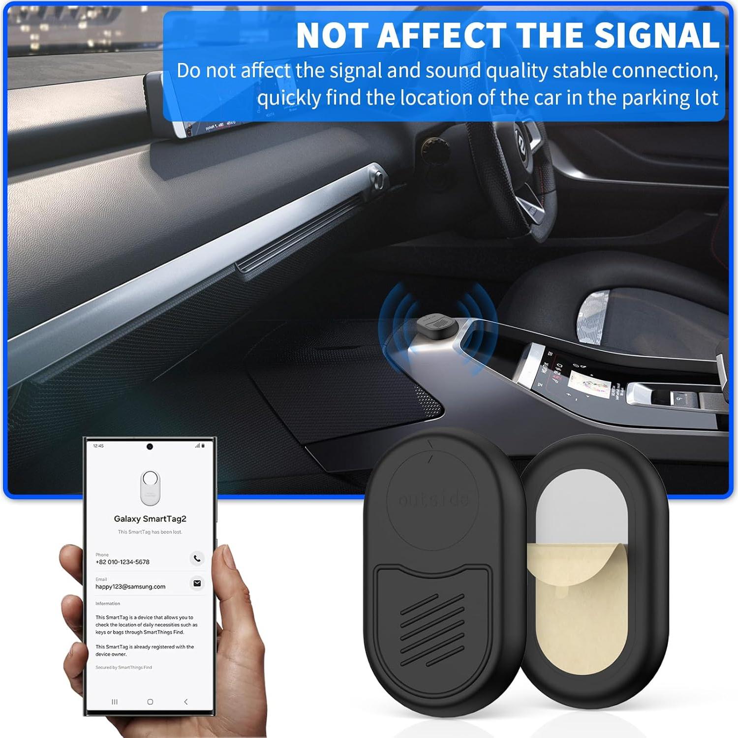 2 Pack Case for Samsung Galaxy SmartTag2, with 3M Adhesive Sticker Full Protective Silicone Case Anti-Lost Scratch Resistant Protective Cover for Smart tag2 (Black&Black)