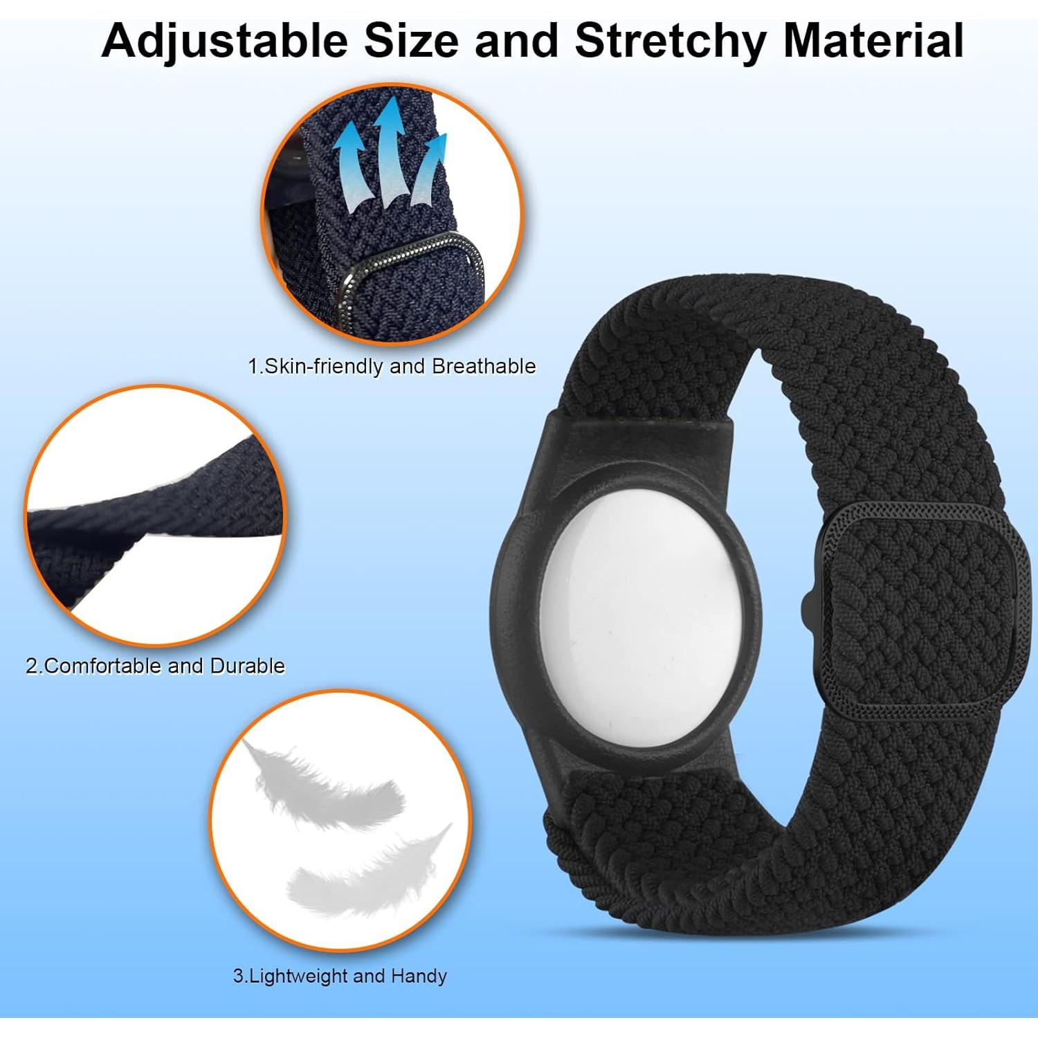 Pulsera Ajustable Yizhet para AirTag - Nylon Negro 37.8-60.7 cm