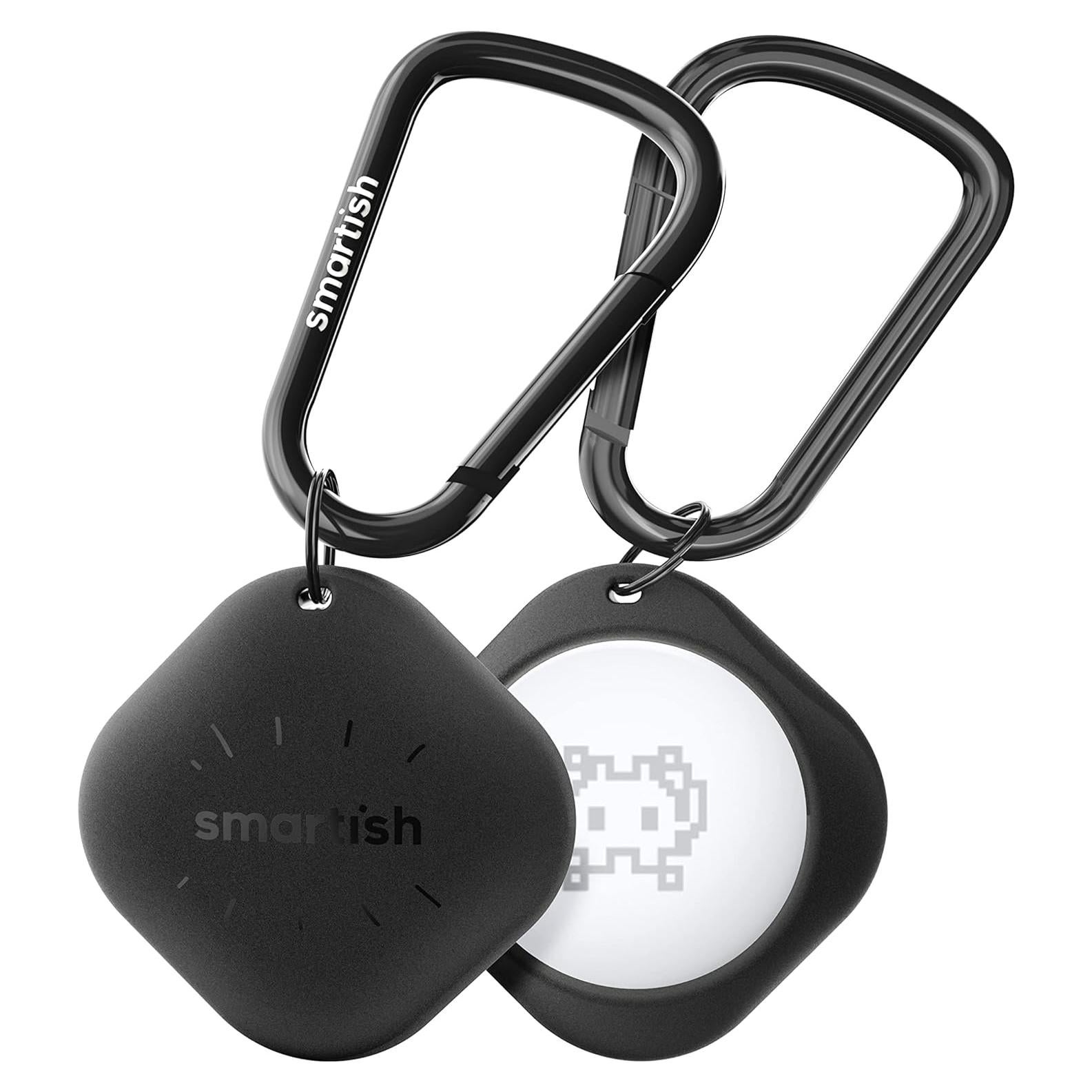 Smartish 2 Pack Holder for AirTag- Snitch Keychain Case for Apple AirTags Accessories, Includes 2 Key Rings and Carabiners - Protective AirTags Cover GPS Items Tracker with Key Ring - Black