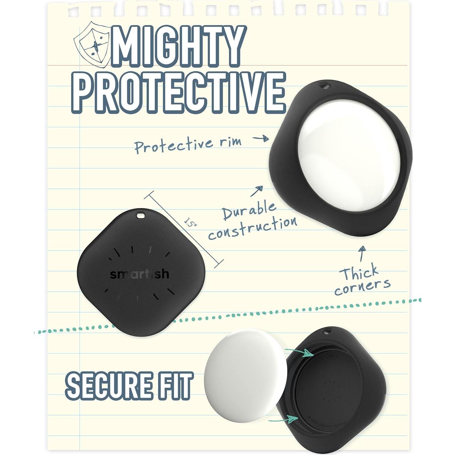 Smartish 2 Pack Holder for AirTag- Snitch Keychain Case for Apple AirTags Accessories, Includes 2 Key Rings and Carabiners - Protective AirTags Cover GPS Items Tracker with Key Ring - Black