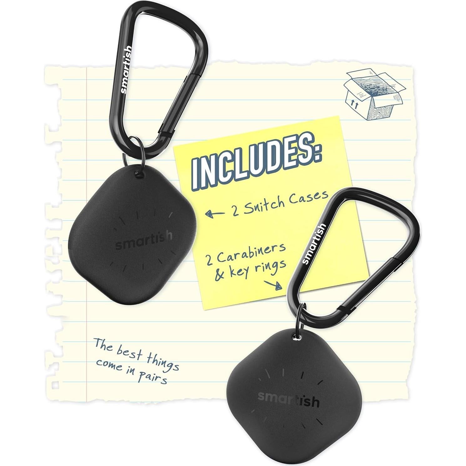Smartish 2 Pack Holder for AirTag- Snitch Keychain Case for Apple AirTags Accessories, Includes 2 Key Rings and Carabiners - Protective AirTags Cover GPS Items Tracker with Key Ring - Black