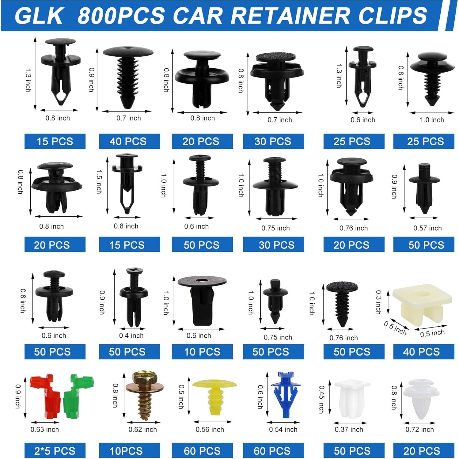 Kit de Clips de Retención para Automóviles GLK 800 Piezas Azul