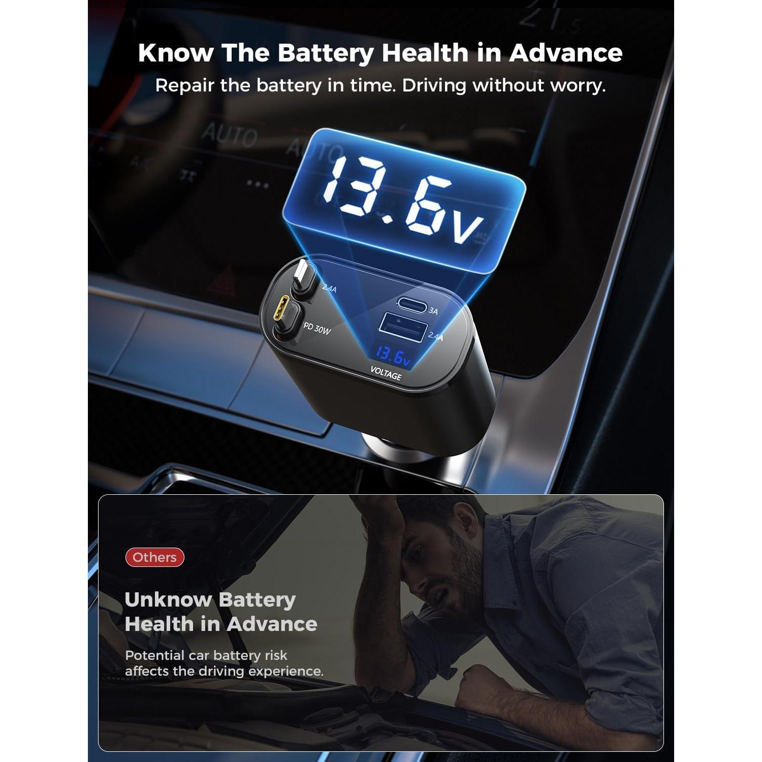 Cargador de coche retráctil SUPERONE 4 en 1 USB C 60W