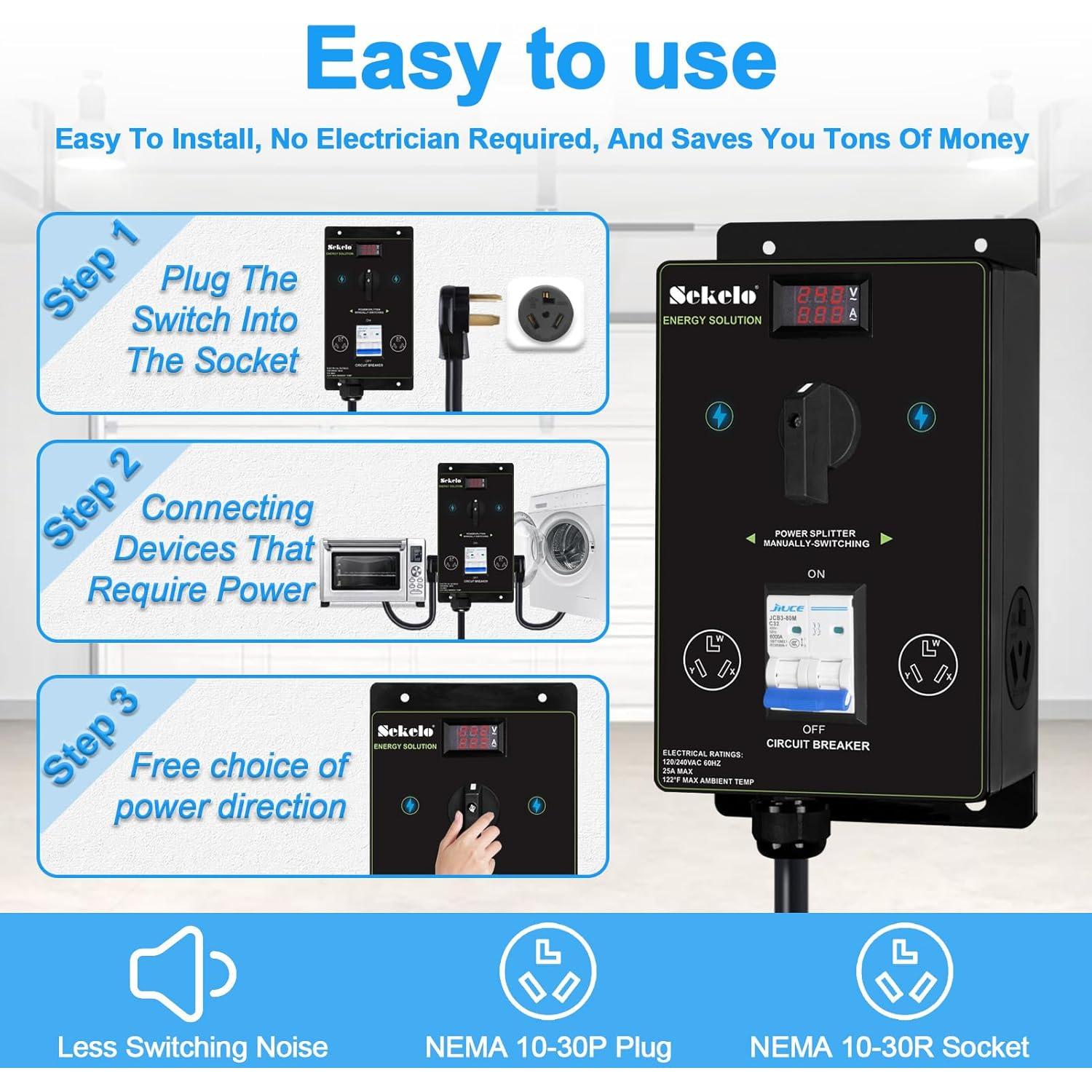 Interruptor de Carga Manual Sekelo NEMA 10-30 para Secadora y EV
