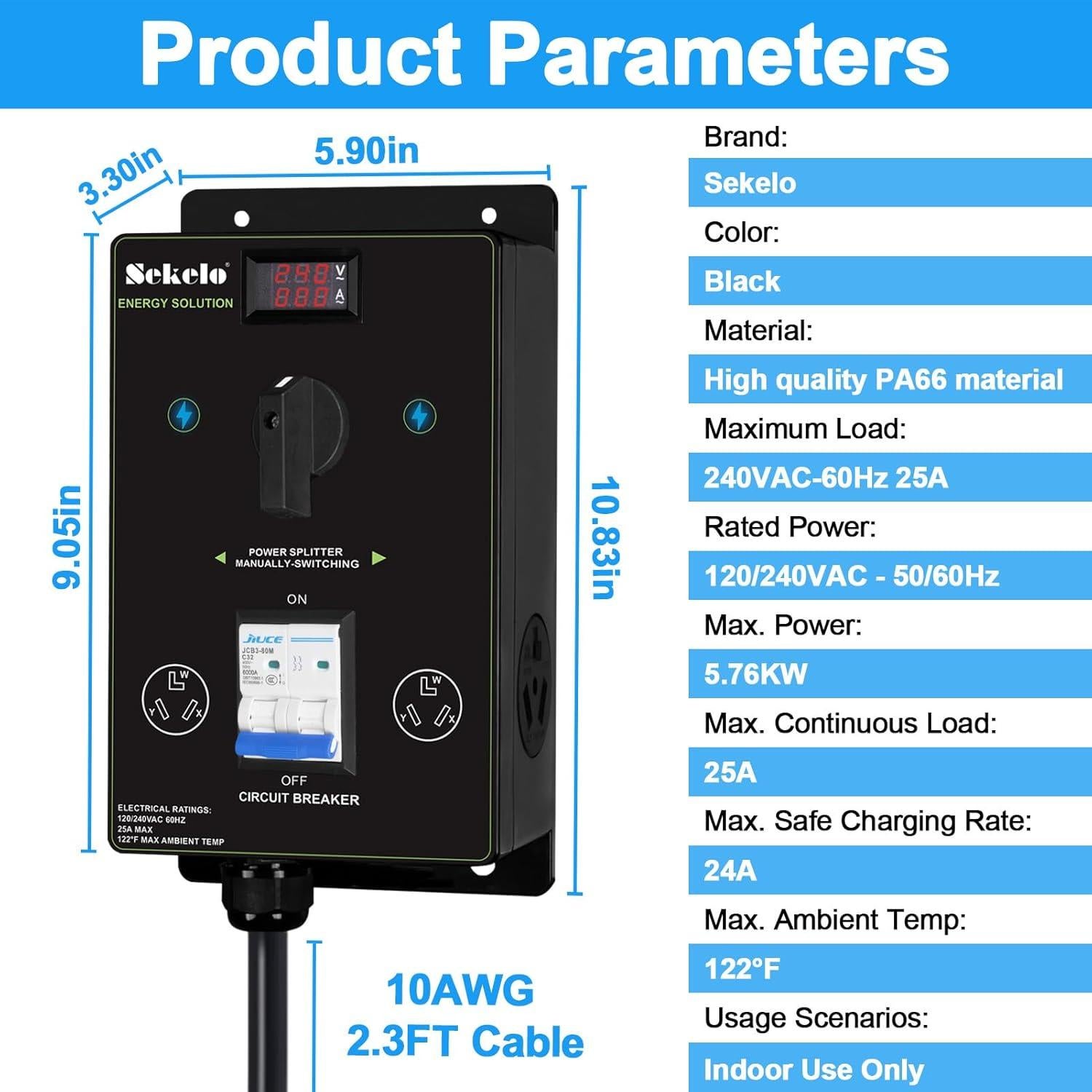 Interruptor de Carga Manual Sekelo NEMA 10-30 para Secadora y EV