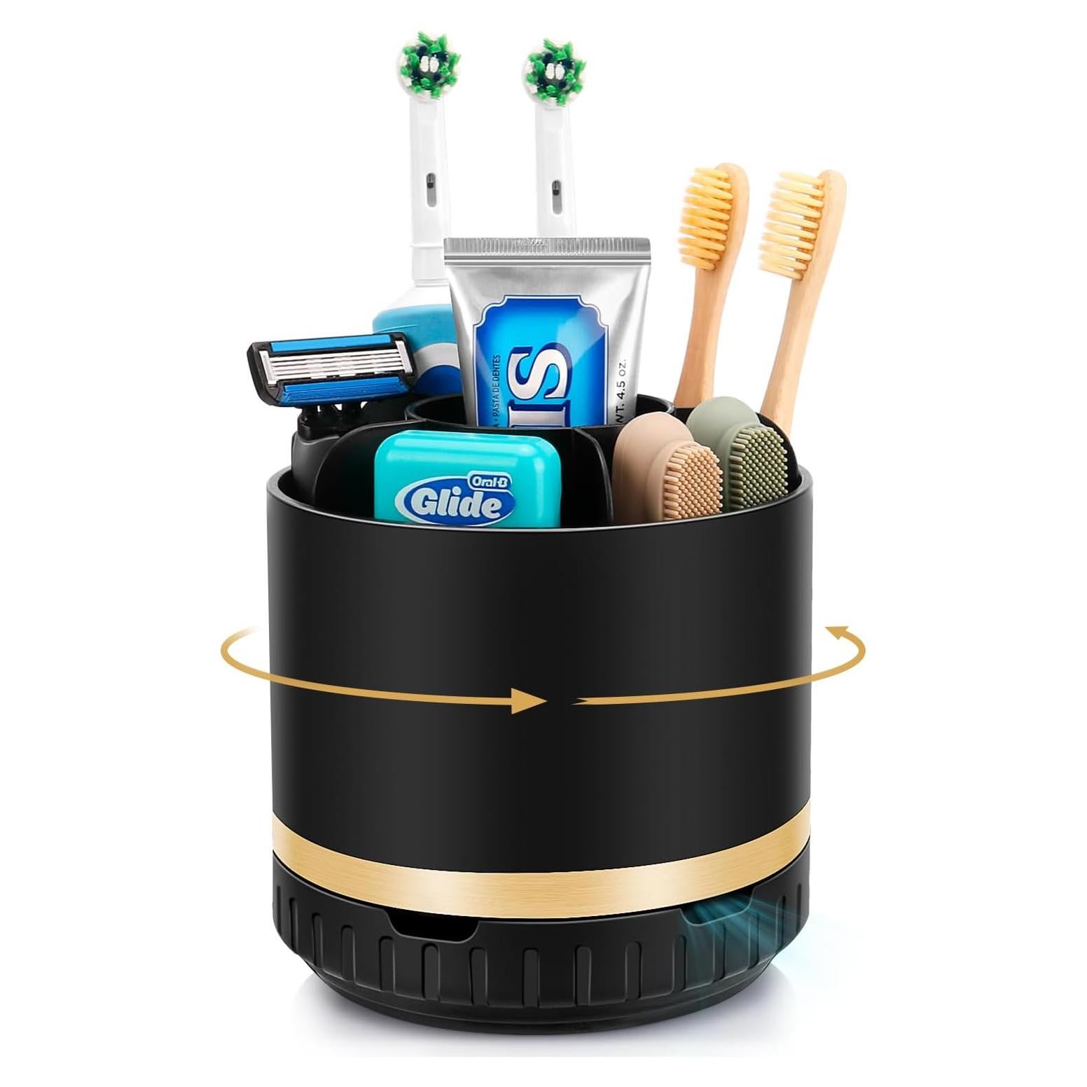 Organizador de Baño GFWARE Negro 6 Compartimentos Rotatorio 360°