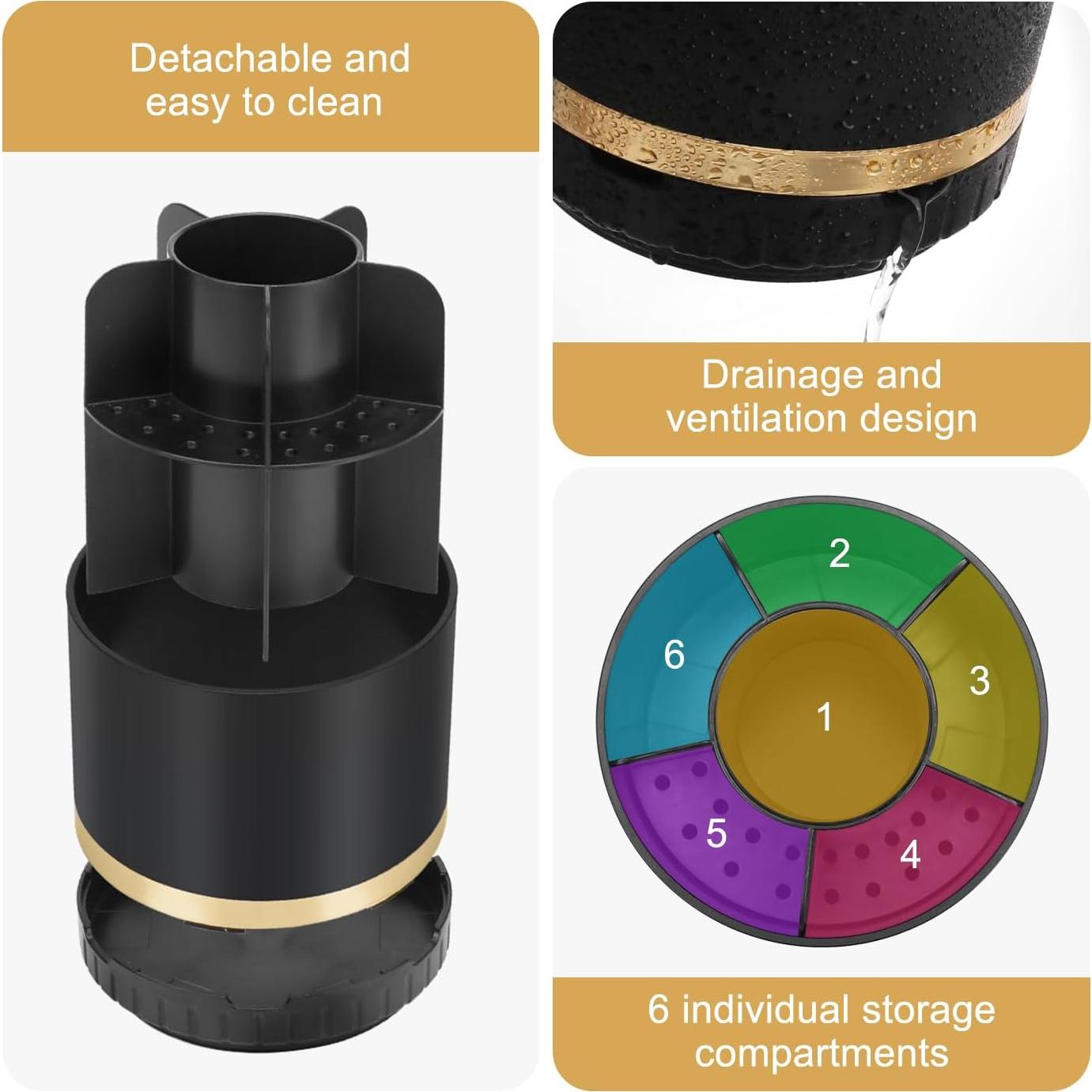 Organizador de Baño GFWARE Negro 6 Compartimentos Rotatorio 360°