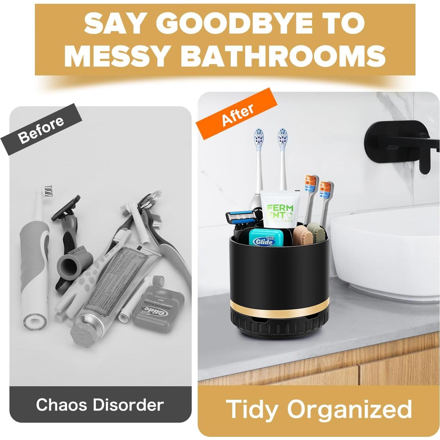 Organizador de Baño GFWARE Negro 6 Compartimentos Rotatorio 360°