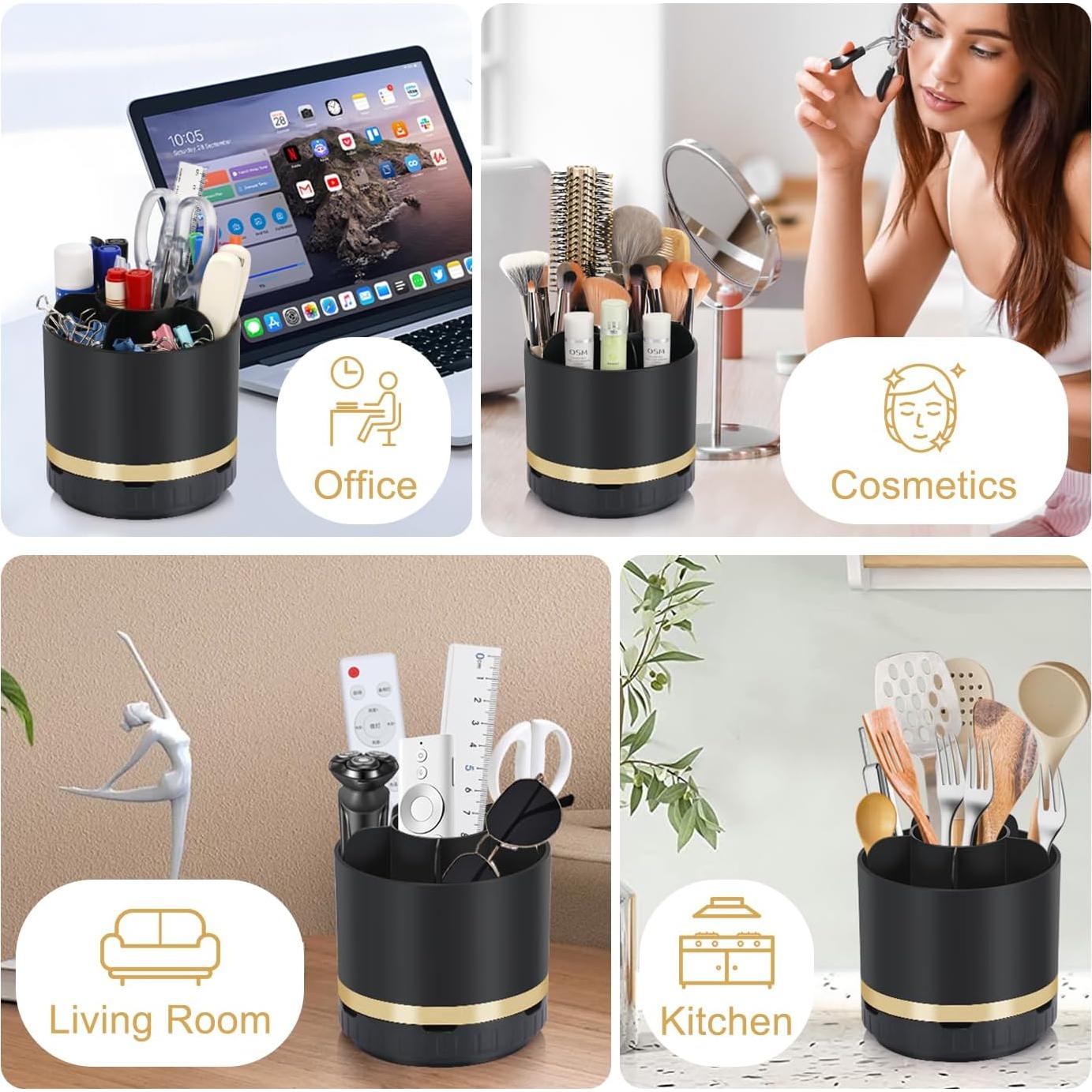 Organizador de Baño GFWARE Negro 6 Compartimentos Rotatorio 360°