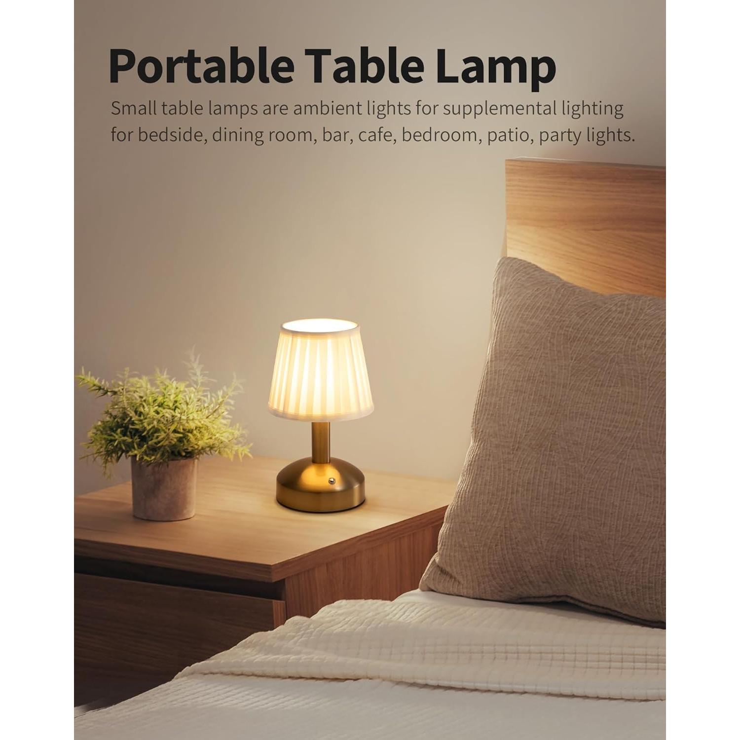 Lámpara de Mesa Inalámbrica LED KDG 2 Piezas Dorado Tela