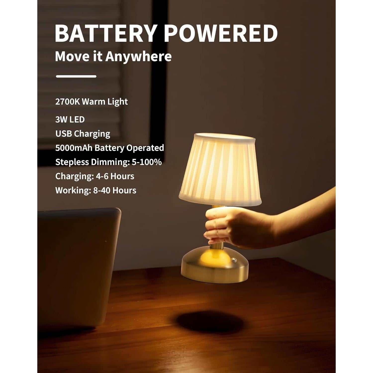 Lámpara de Mesa Inalámbrica LED KDG 2 Piezas Dorado Tela