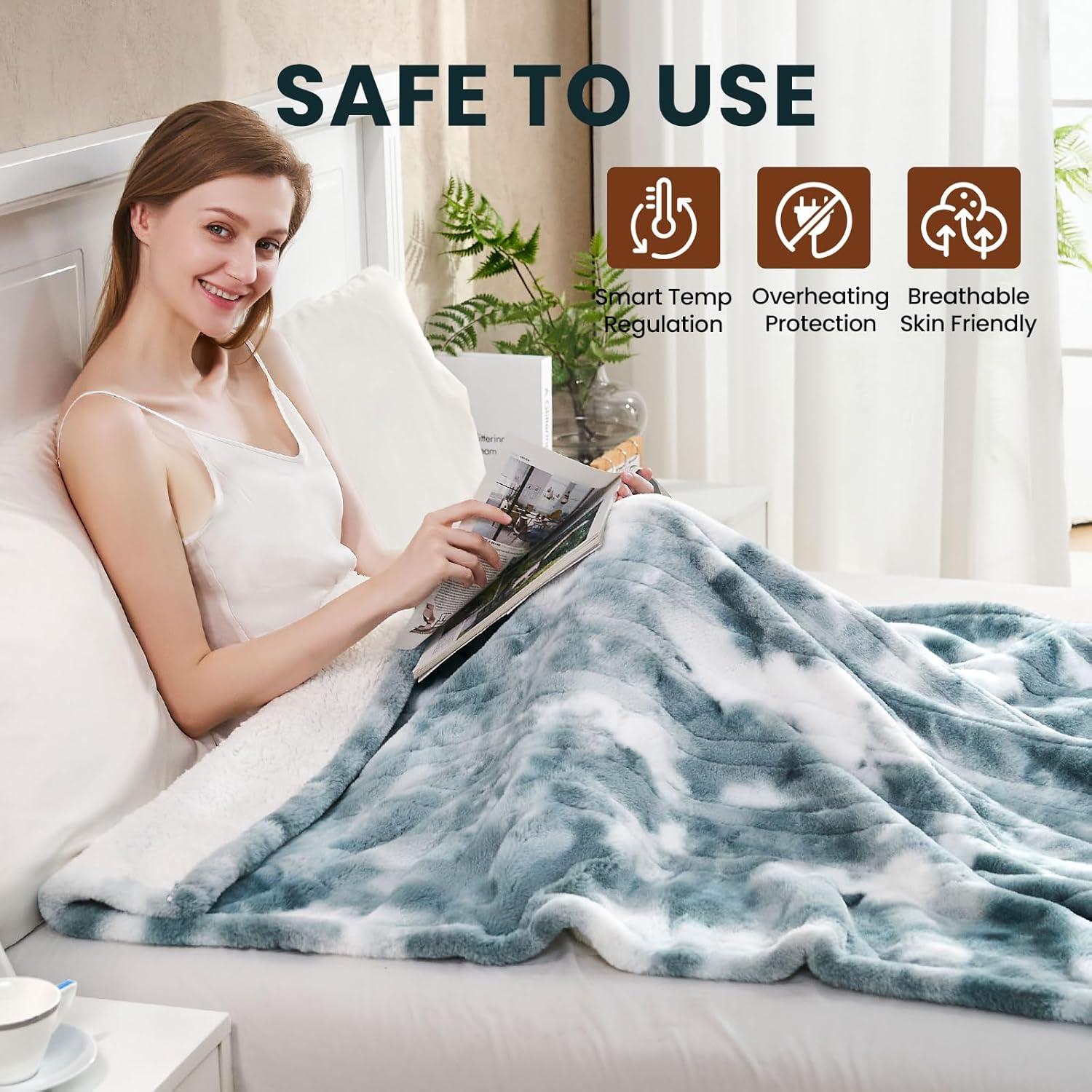 Manta Eléctrica PTQ Reina 213x229cm Azul Suave 6 Niveles Calor