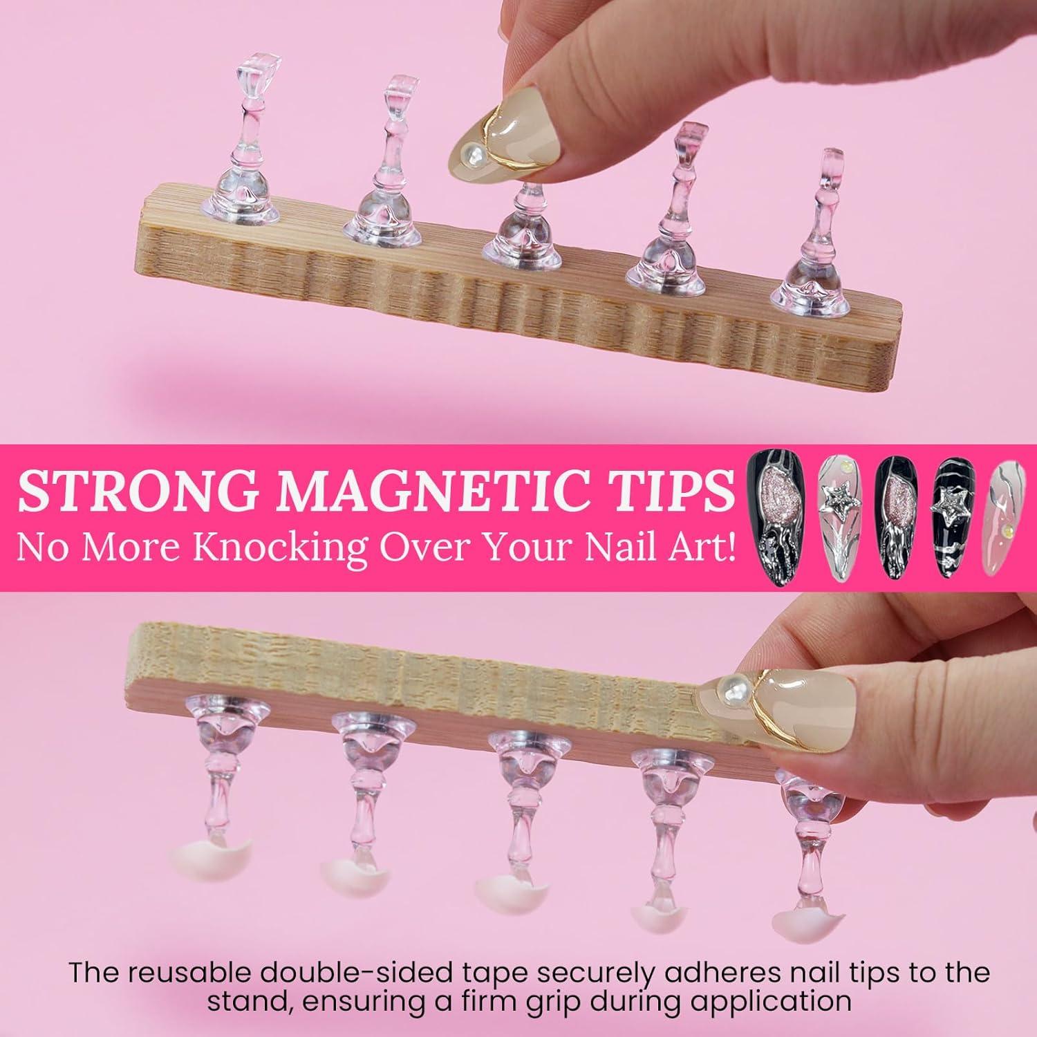 Soporte de Uñas Postizas Magnético de Madera ESUOHYM Mediano