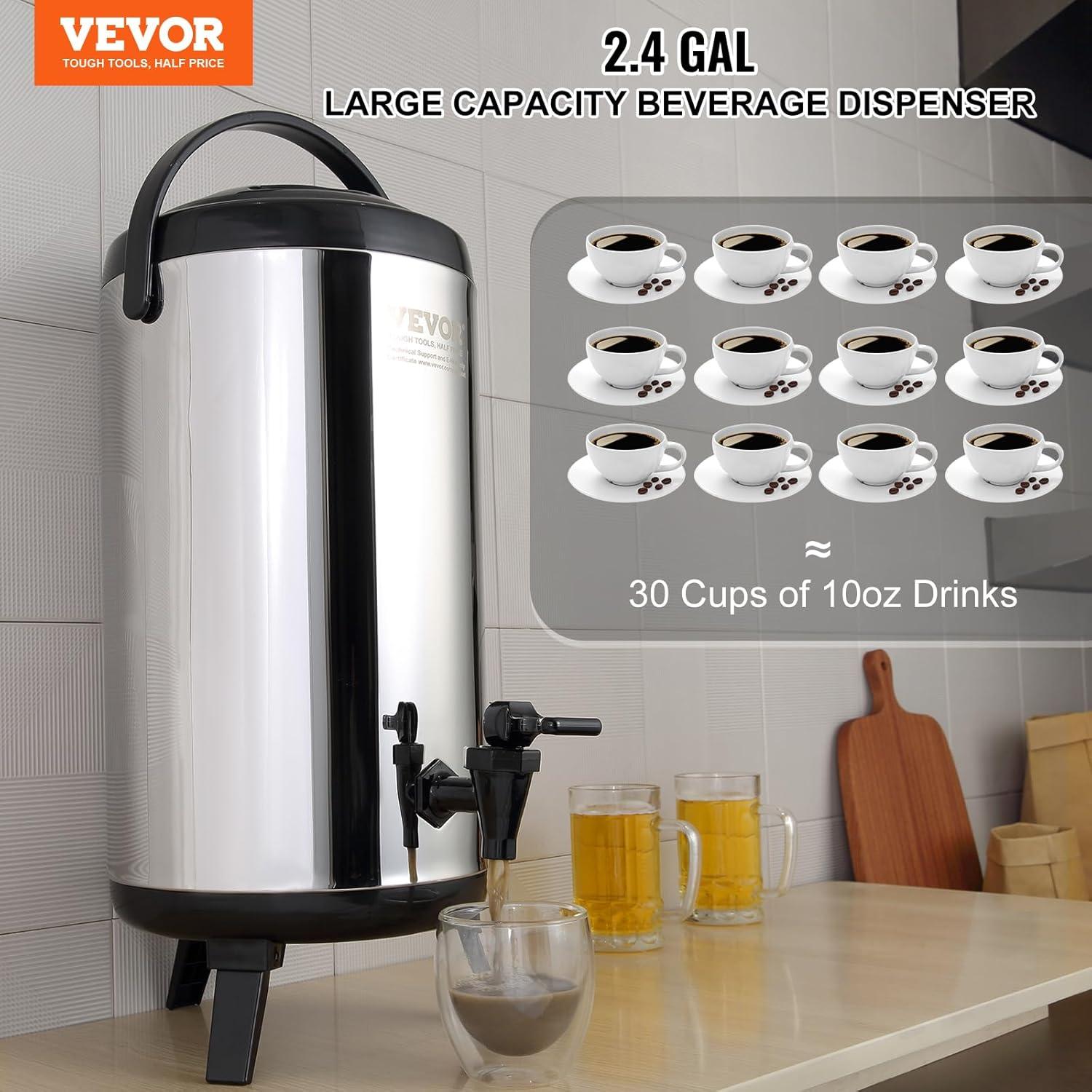 Dispensador de Bebidas Aislado VEVOR 9.2L Acero Inoxidable