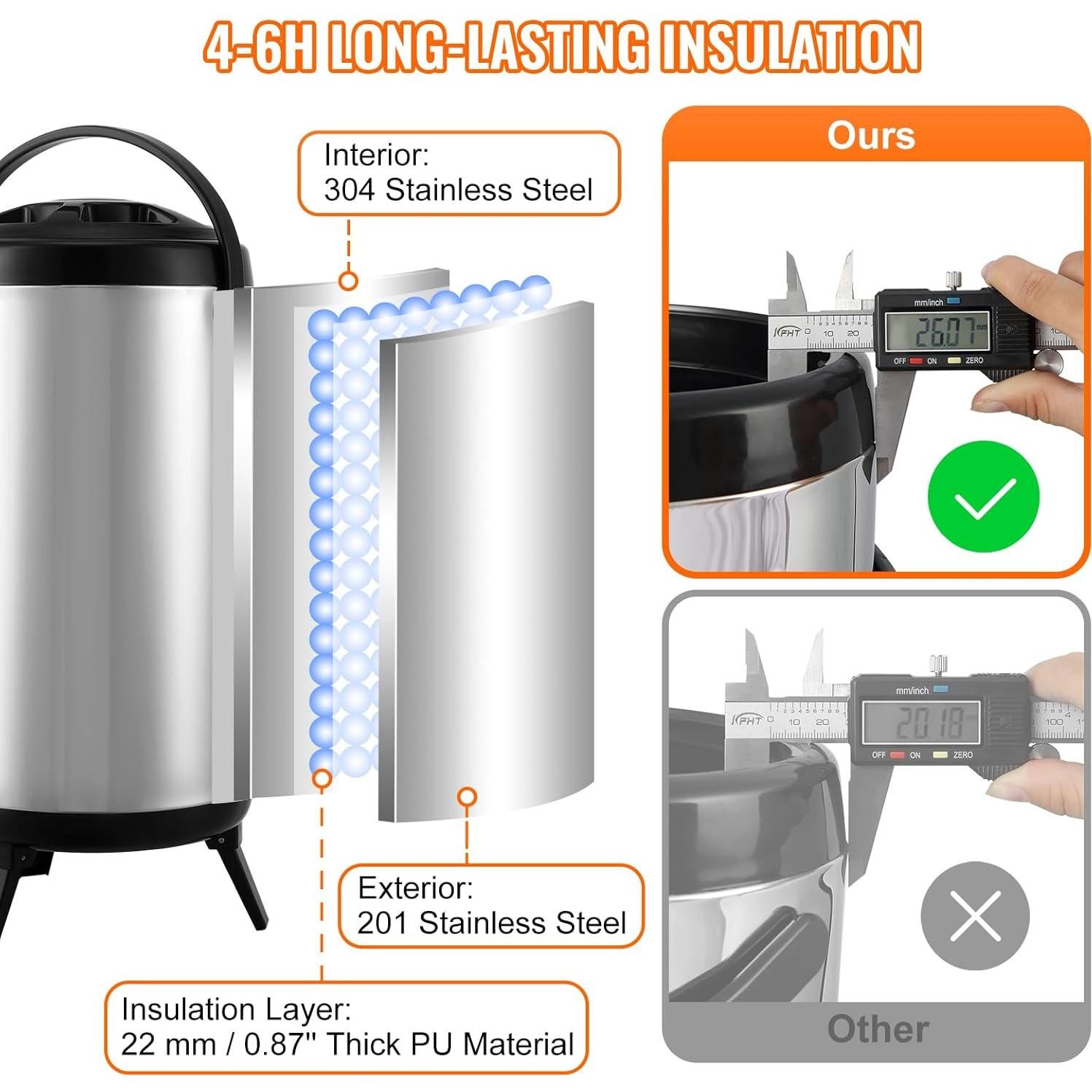 Dispensador de Bebidas Aislado VEVOR 9.2L Acero Inoxidable