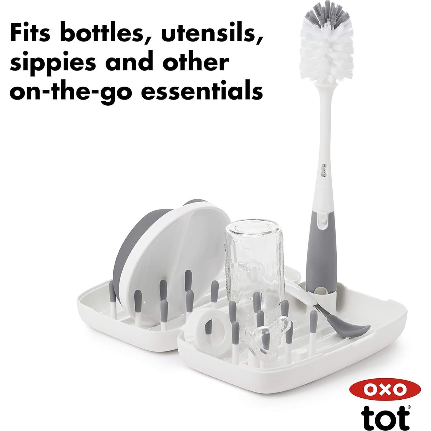 Rack de Secado de Viaje OXO Tot + Cepillo para Botellas Gris
