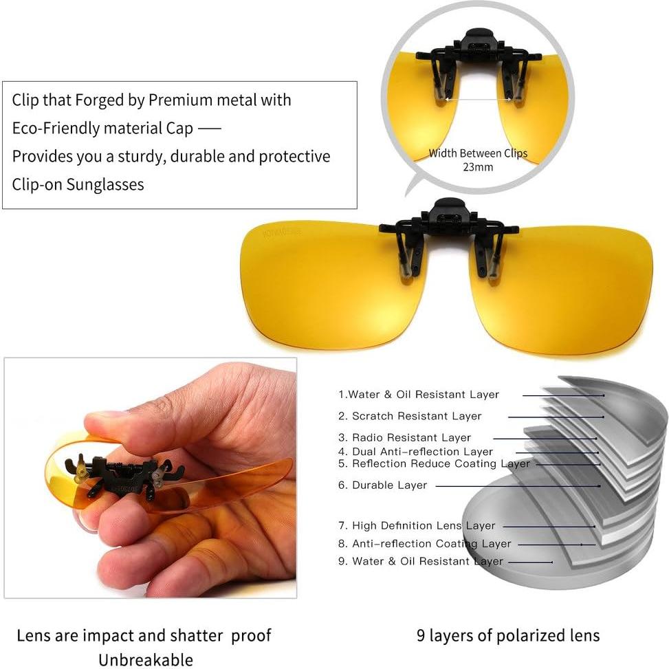 Gafas Clip-On Polarizadas Amarillas HD para Gafas de Receta