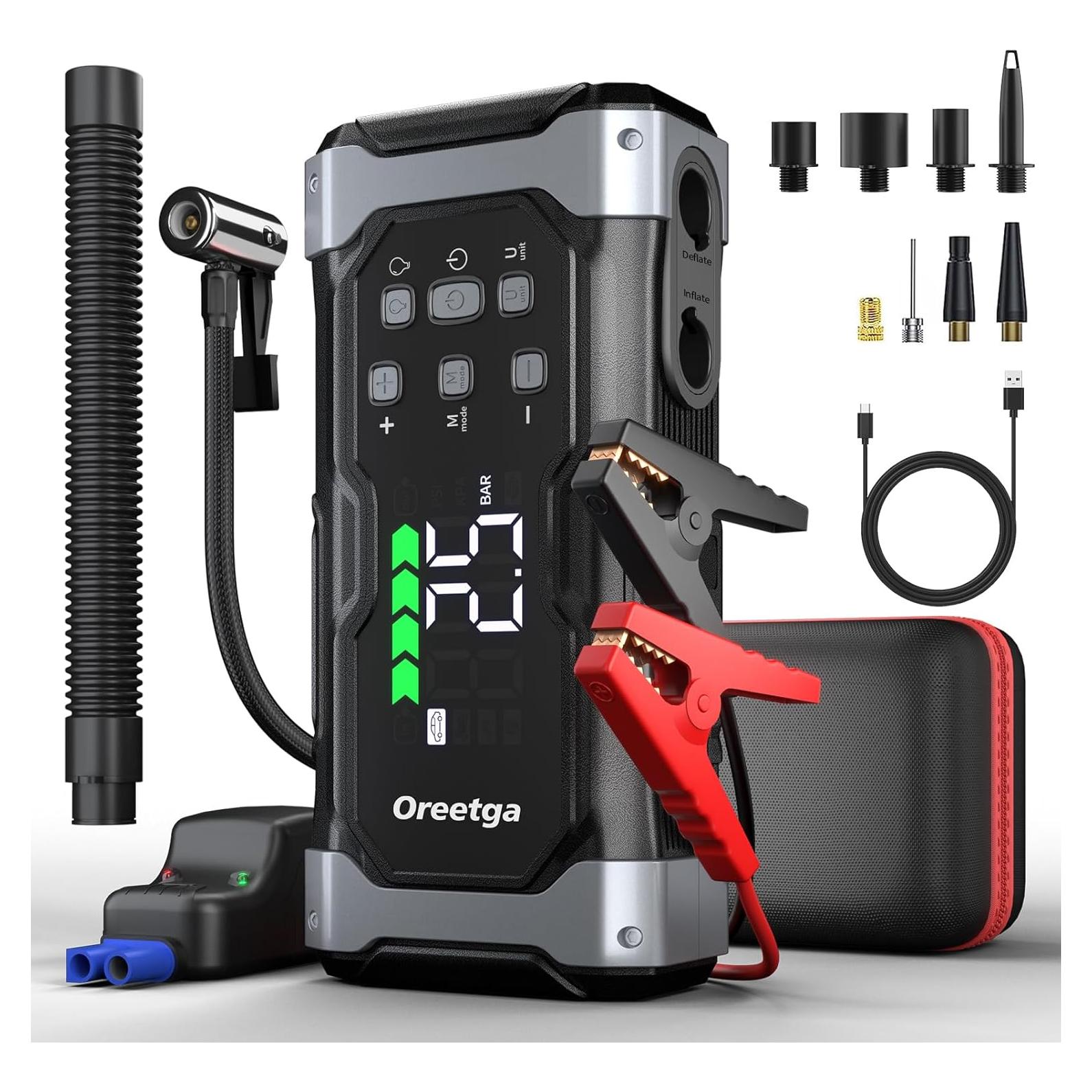 Arrancador de Batería Oreetga U9 8000A con Compresor 9 en 1