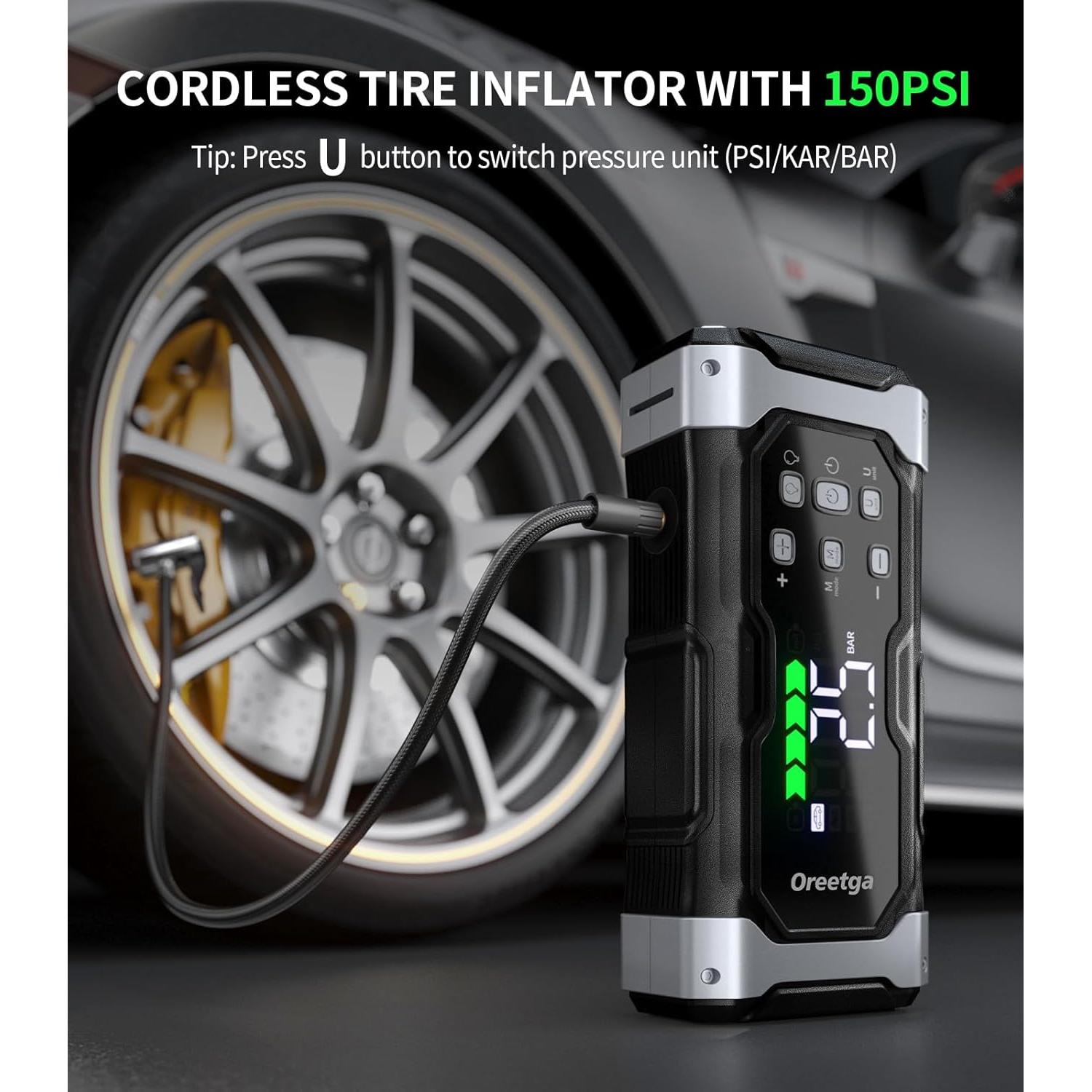 Arrancador de Batería Oreetga U9 8000A con Compresor 9 en 1