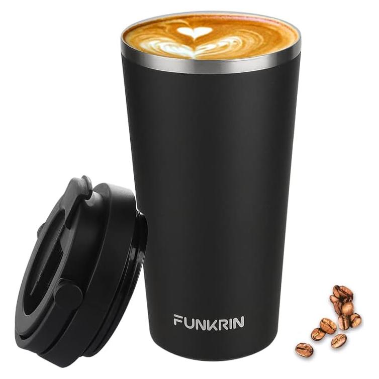Taza de café aislada Funkrin 473 ml con tapa y asa