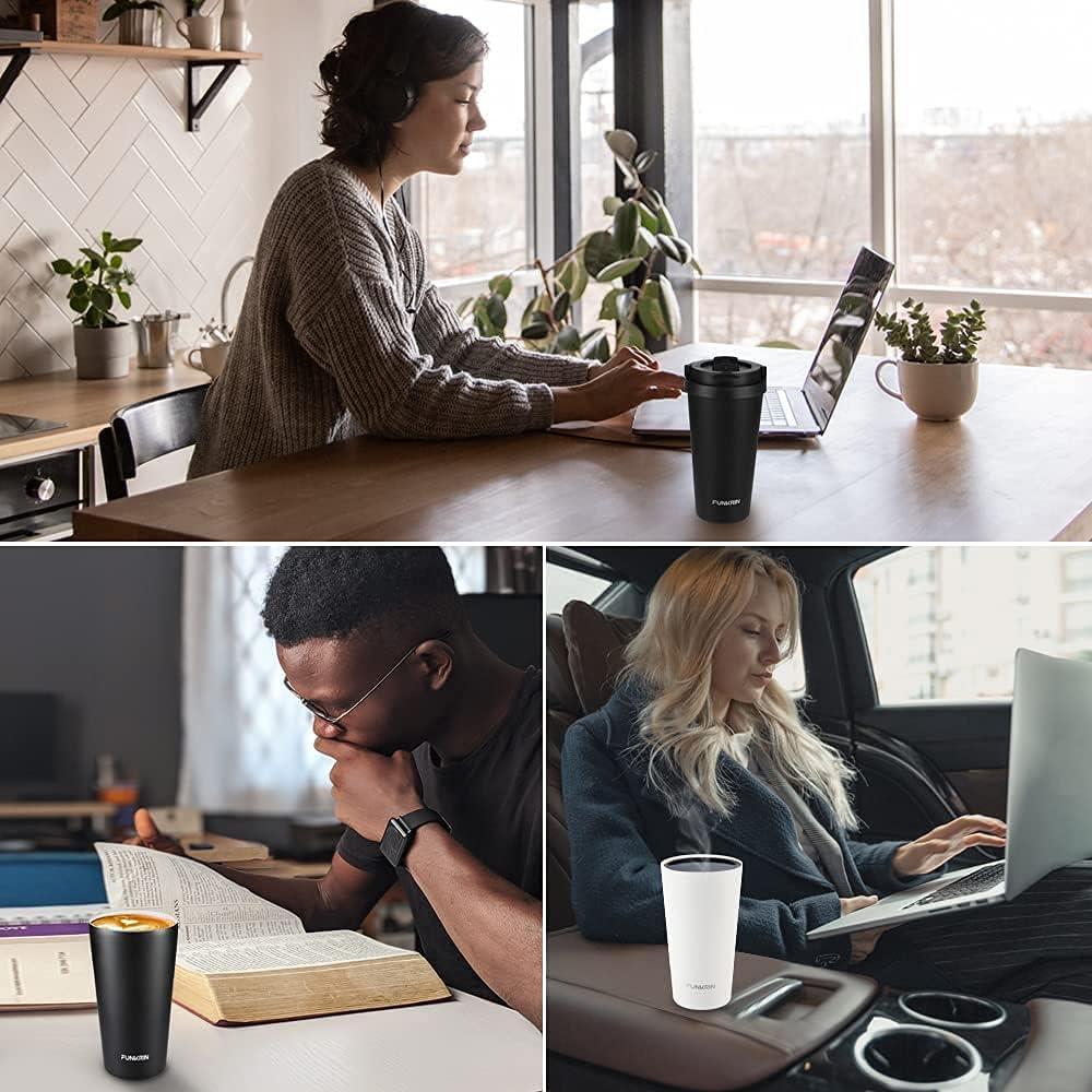 Taza de café aislada Funkrin 473 ml con tapa y asa