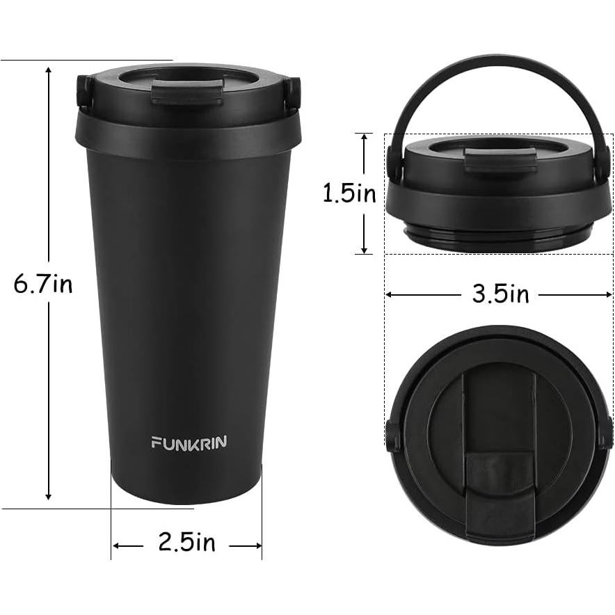 Taza de café aislada Funkrin 473 ml con tapa y asa