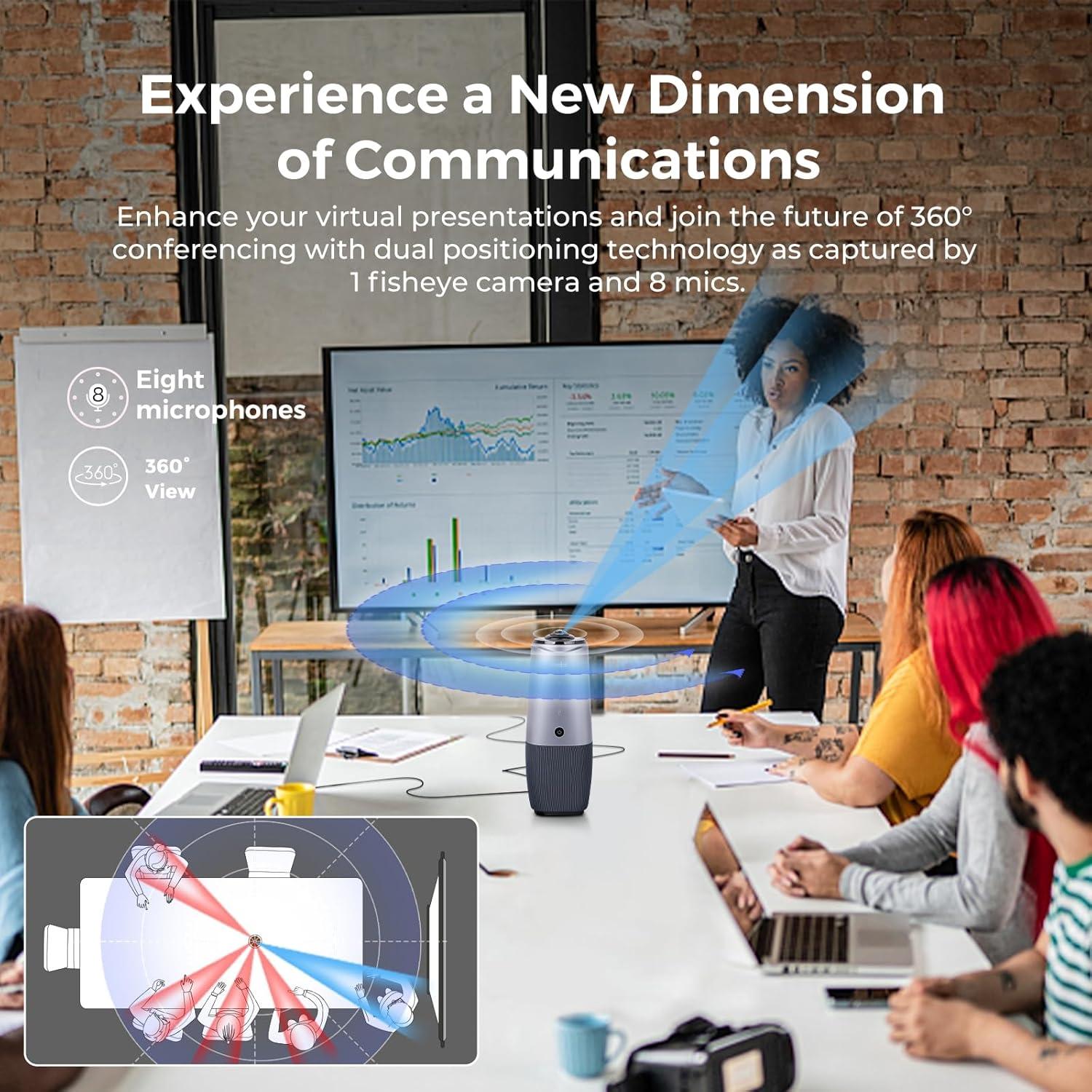 Webcam COOLPO Huddle Pana 4K 360° con Micrófono y Altavoz