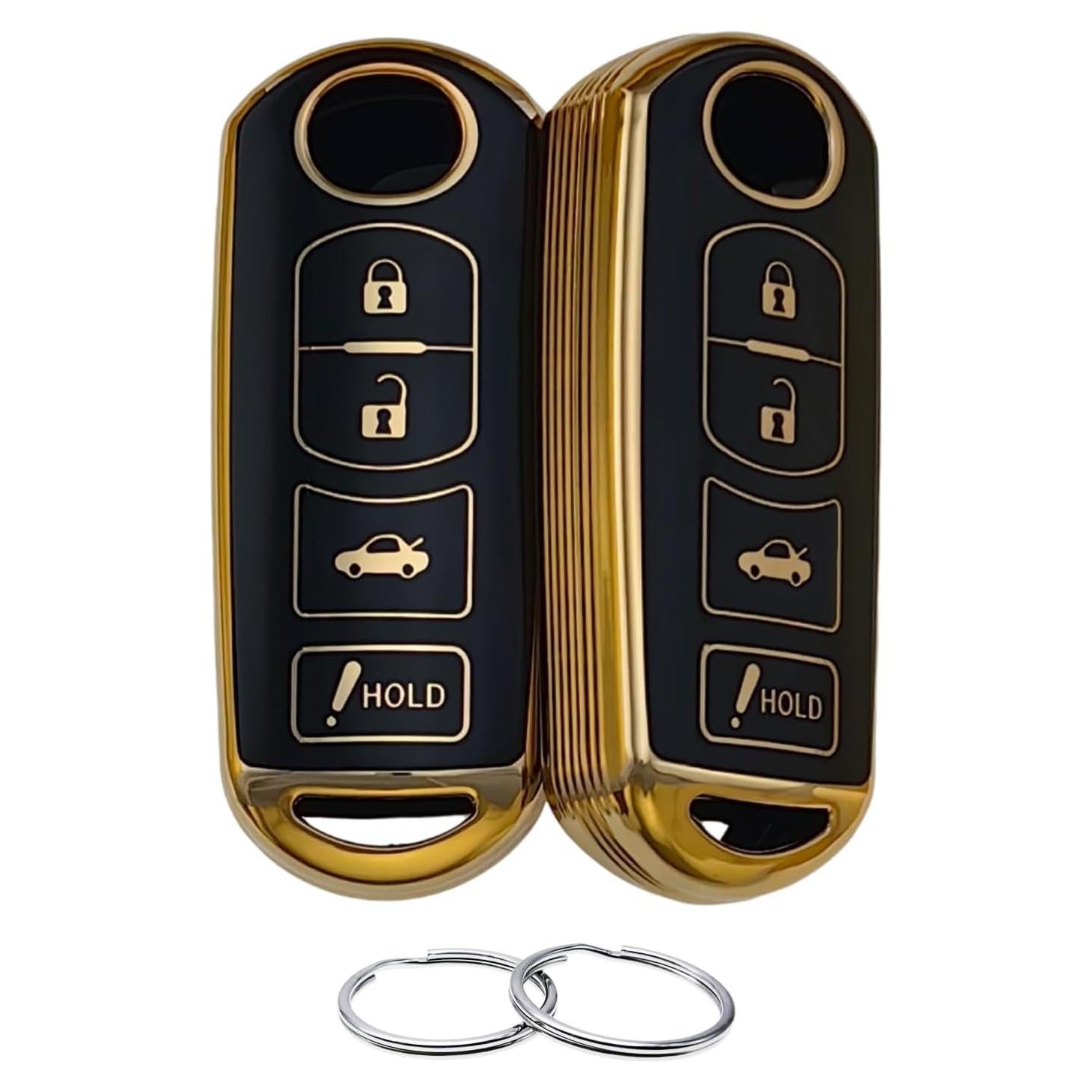 TPU Key Fob Cover Compatible with 2009-2019 Mazda 3 6 CX-5 CX-7 CX-9 MX-5 Miata Toyota Yaris iA Scion iA (Black/Black)