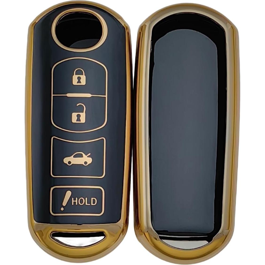 TPU Key Fob Cover Compatible with 2009-2019 Mazda 3 6 CX-5 CX-7 CX-9 MX-5 Miata Toyota Yaris iA Scion iA (Black/Black)