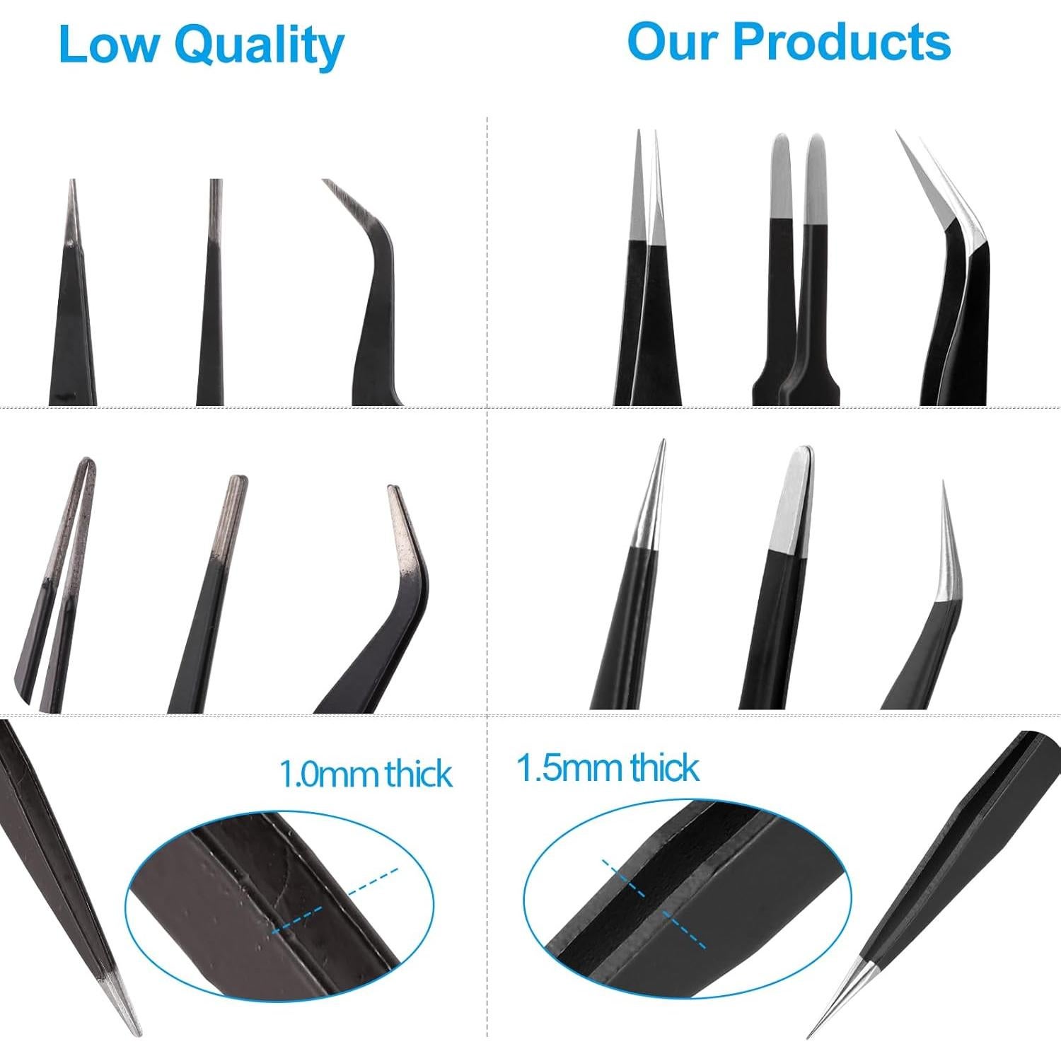 Juego de Pinzas de Precisión YHYZ 9 Piezas Acero Inoxidable