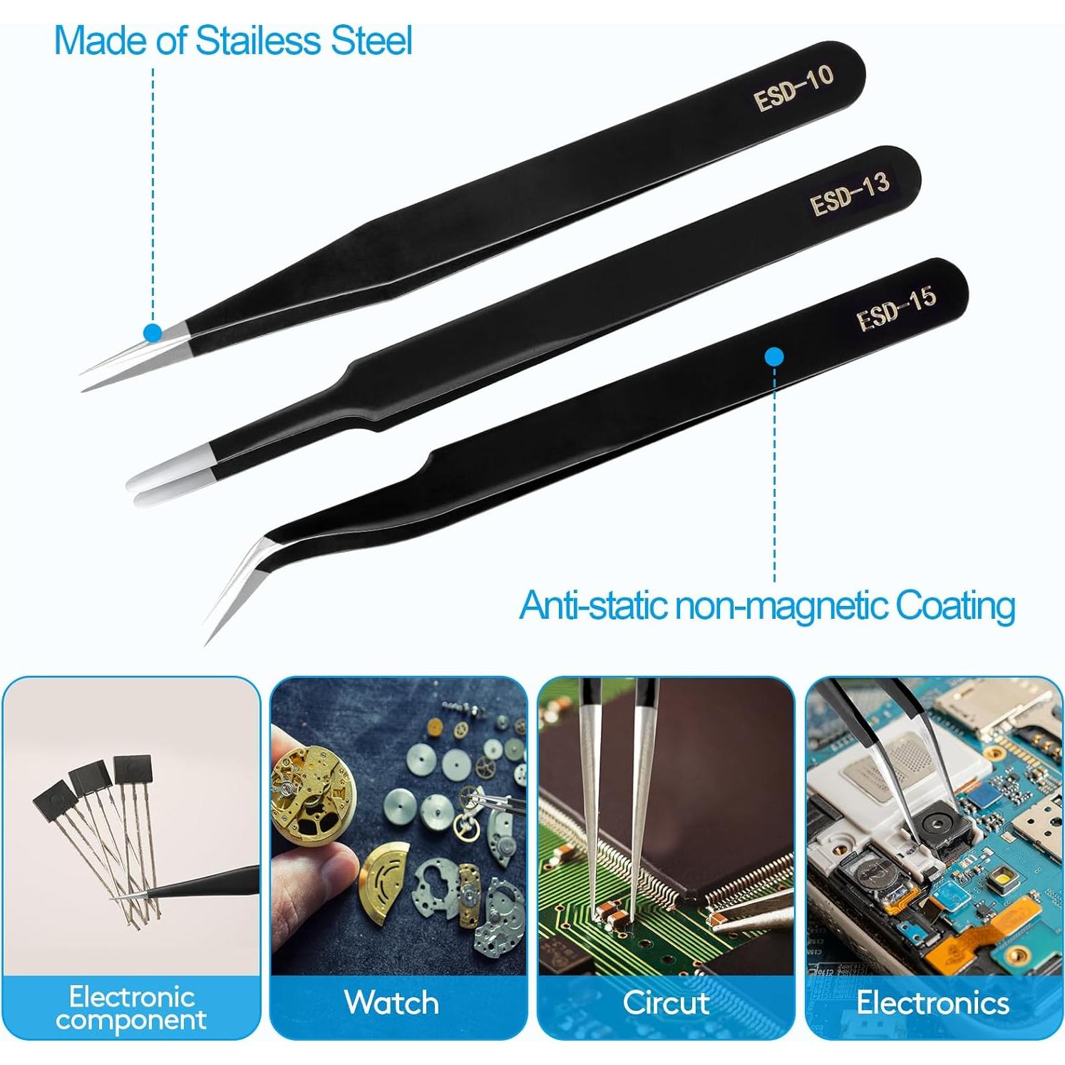 Juego de Pinzas de Precisión YHYZ 9 Piezas Acero Inoxidable