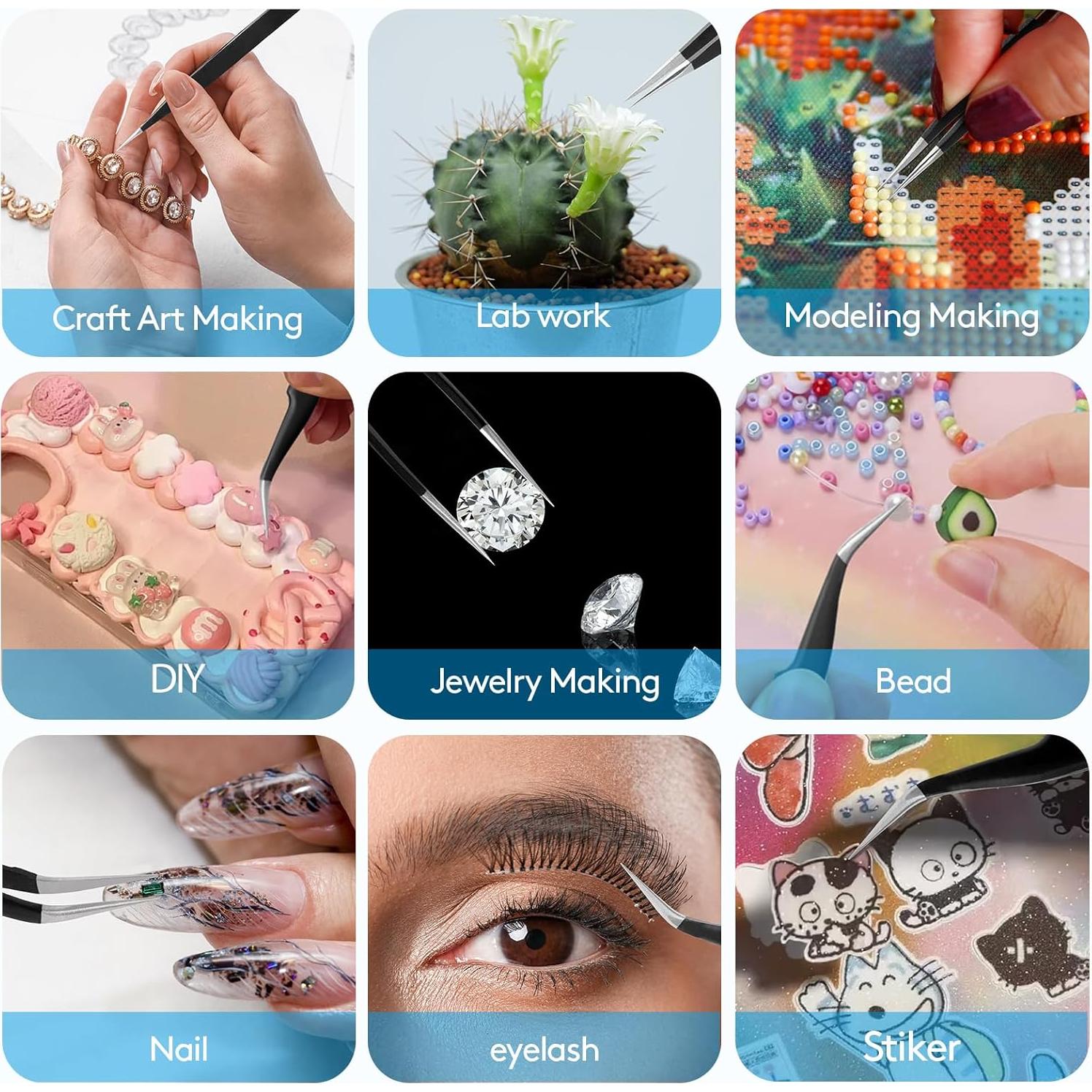 Juego de Pinzas de Precisión YHYZ 9 Piezas Acero Inoxidable