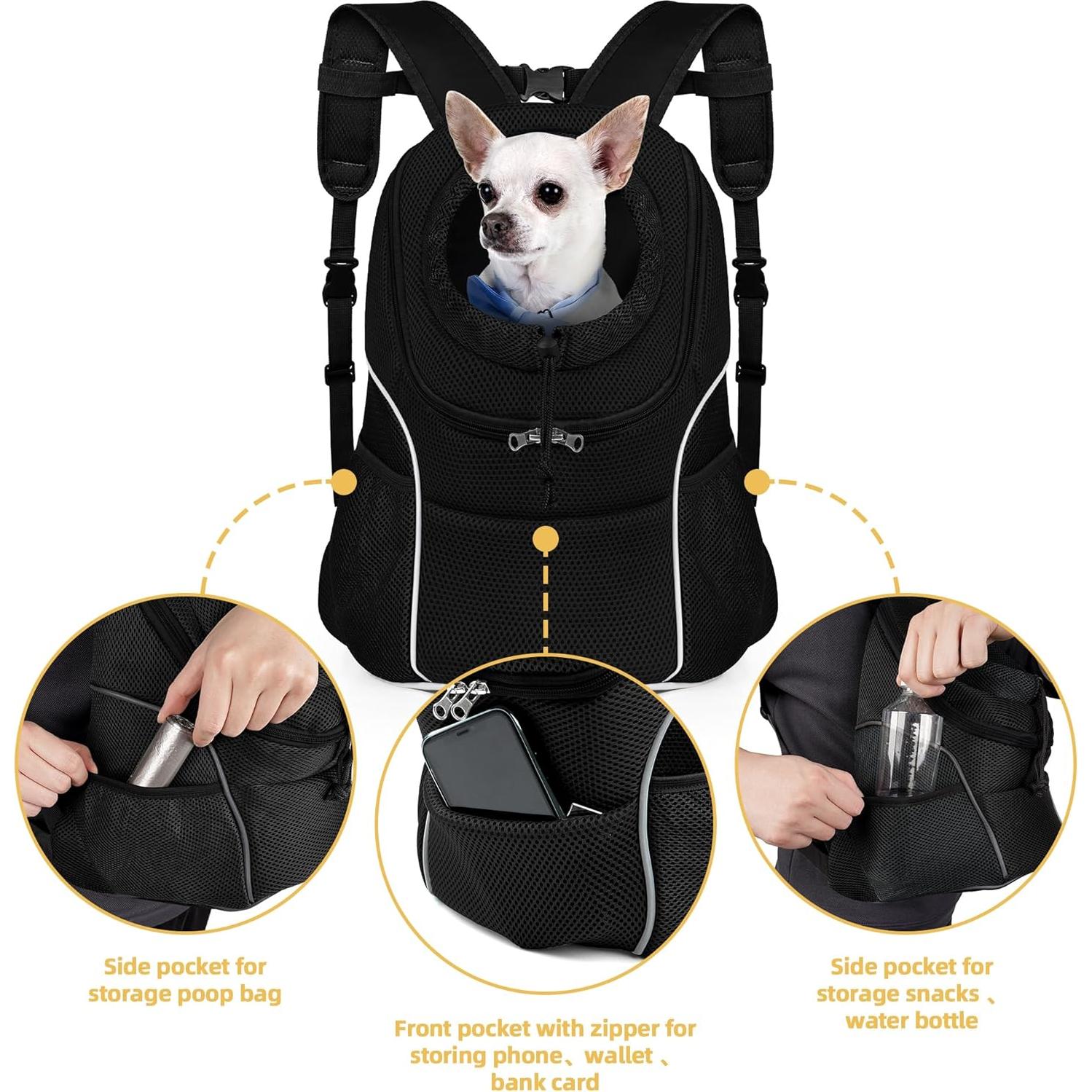 Mochila Porta Perro WOYYHO Negra para Mascotas Pequeñas 0.9-2kg