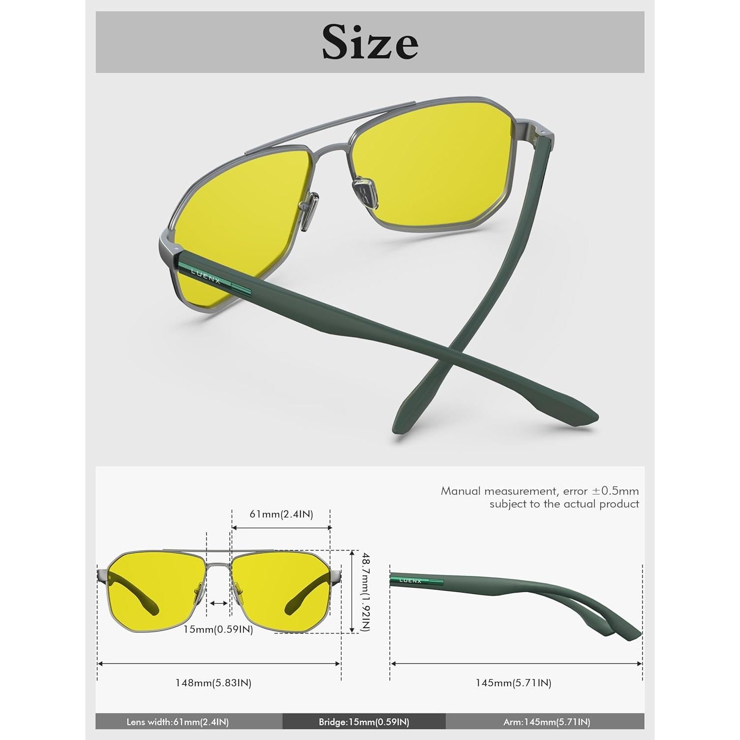 Gafas de sol LUENX Aviador polarizadas 61mm para hombres