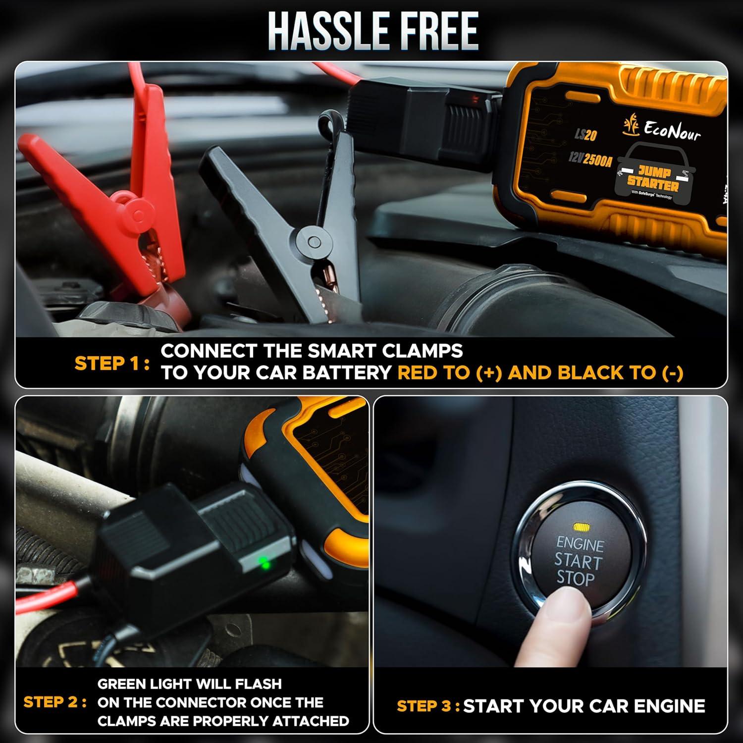 EcoNour Arrancador de Batería 2500A Portátil para Vehículos