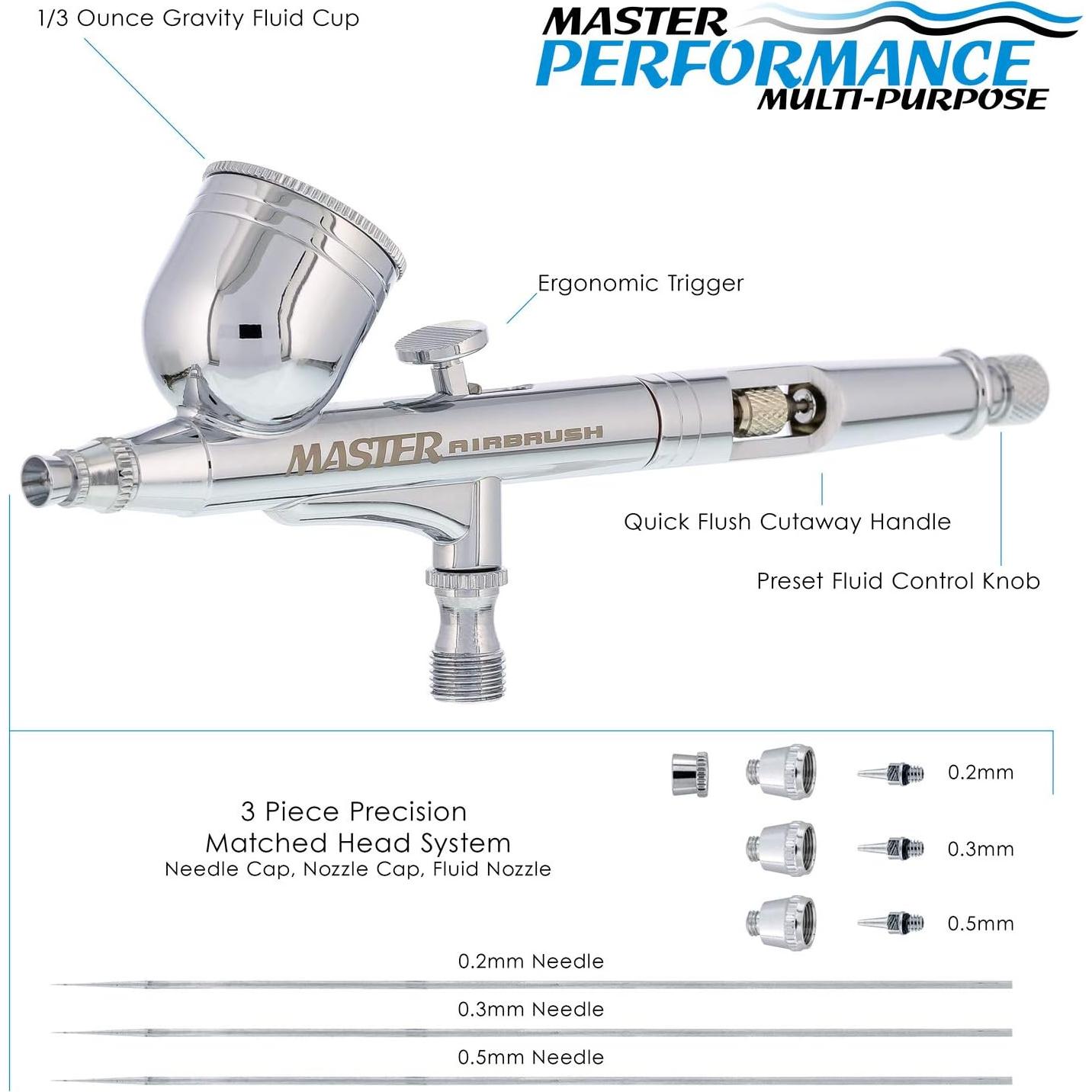 Kit Aerógrafo Master Airbrush G233 Pro Doble Acción 3 Boquillas