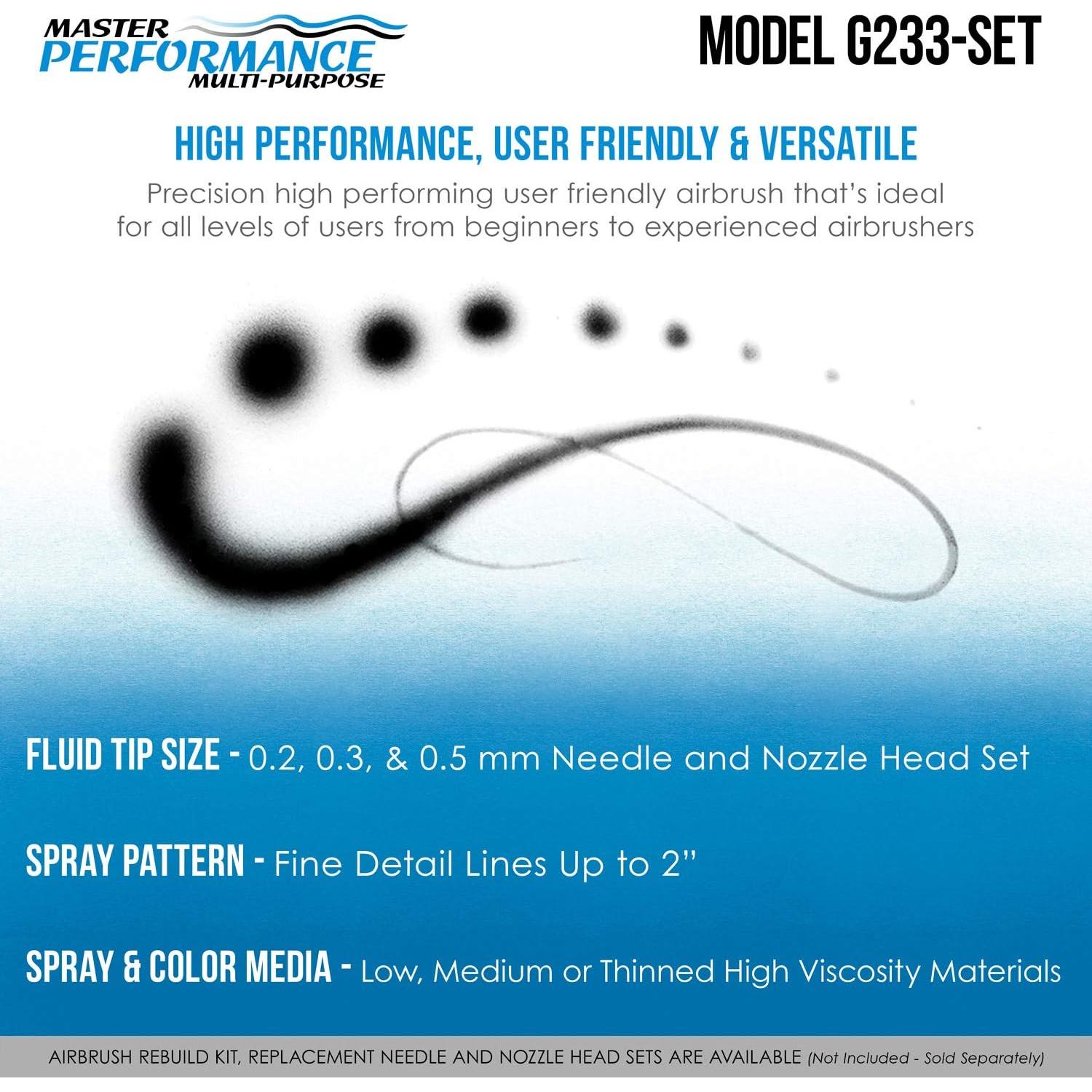Kit Aerógrafo Master Airbrush G233 Pro Doble Acción 3 Boquillas