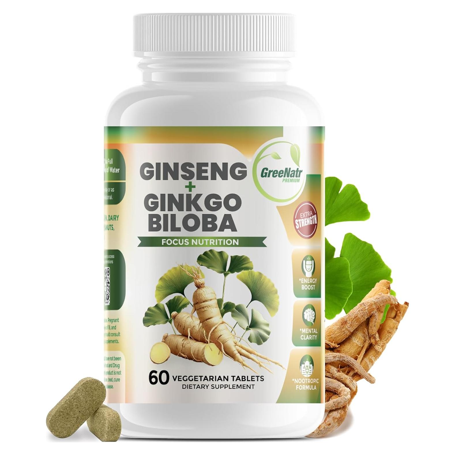 Suplemento Ginkgo Biloba y Ginseng Rojo Intelabs 60 Tabletas