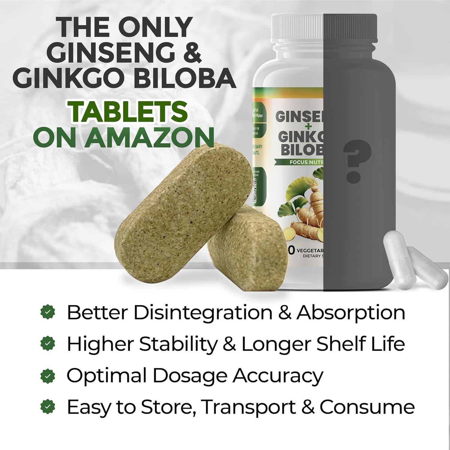 Suplemento Ginkgo Biloba y Ginseng Rojo Intelabs 60 Tabletas