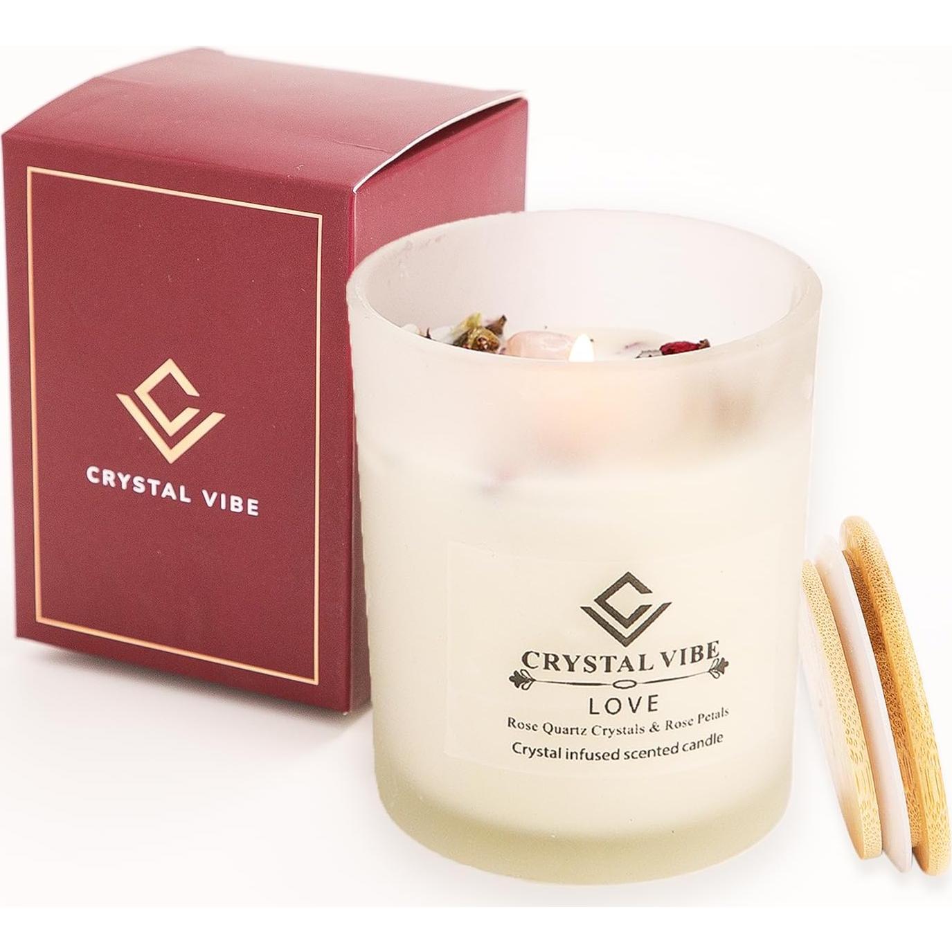 Vela Aromática de Amor Crystal Vibe con Cuarzo Rosa 415g