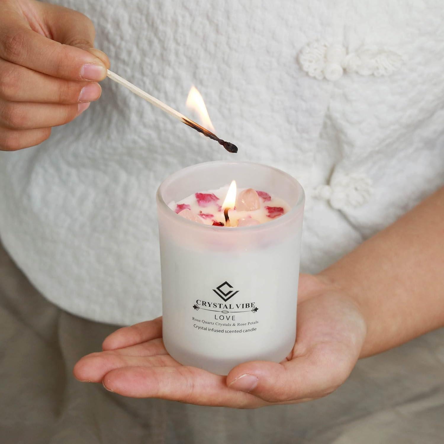 Vela Aromática de Amor Crystal Vibe con Cuarzo Rosa 415g