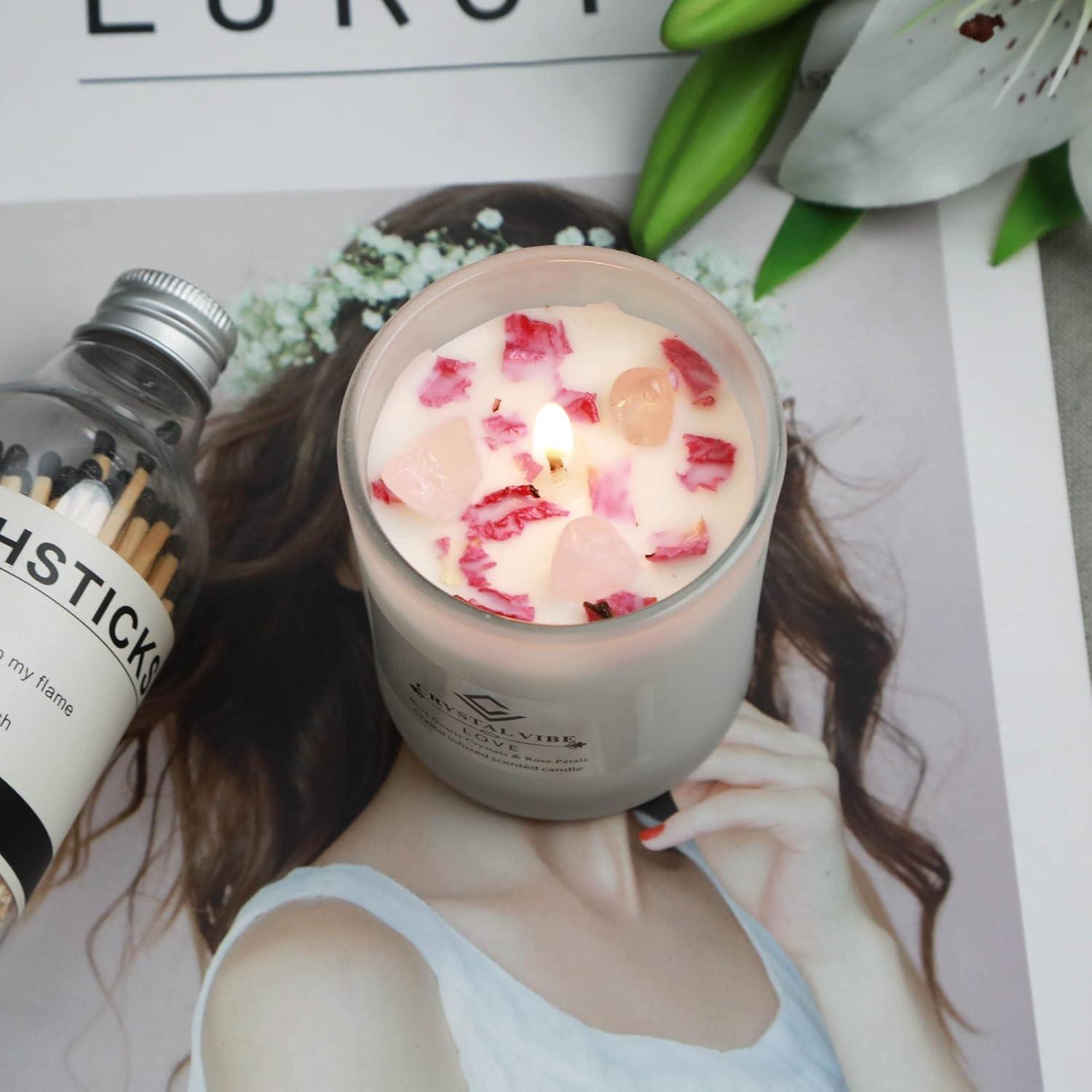 Vela Aromática de Amor Crystal Vibe con Cuarzo Rosa 415g