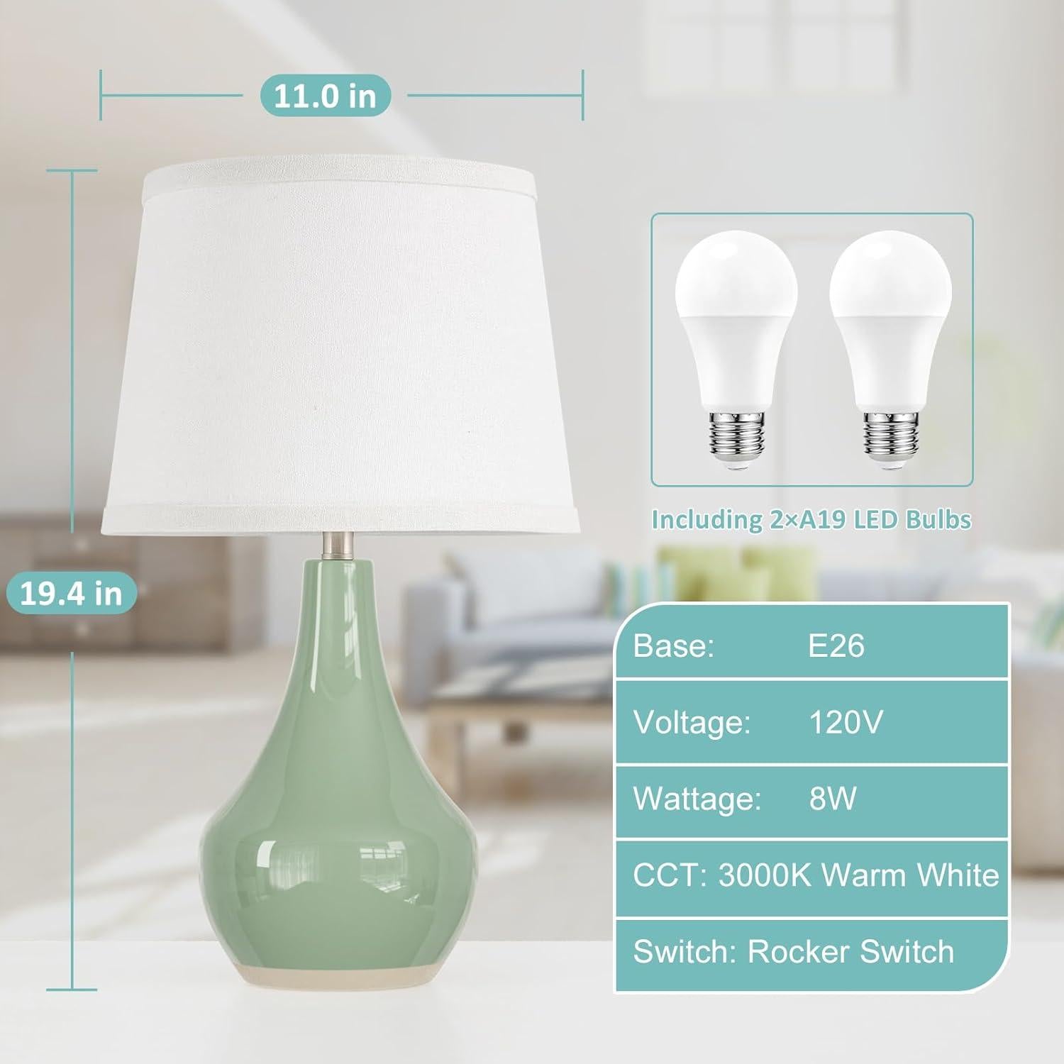 Juego de 2 Lámparas de Mesa Modernas Seealle Verde Salvia 49.3 cm