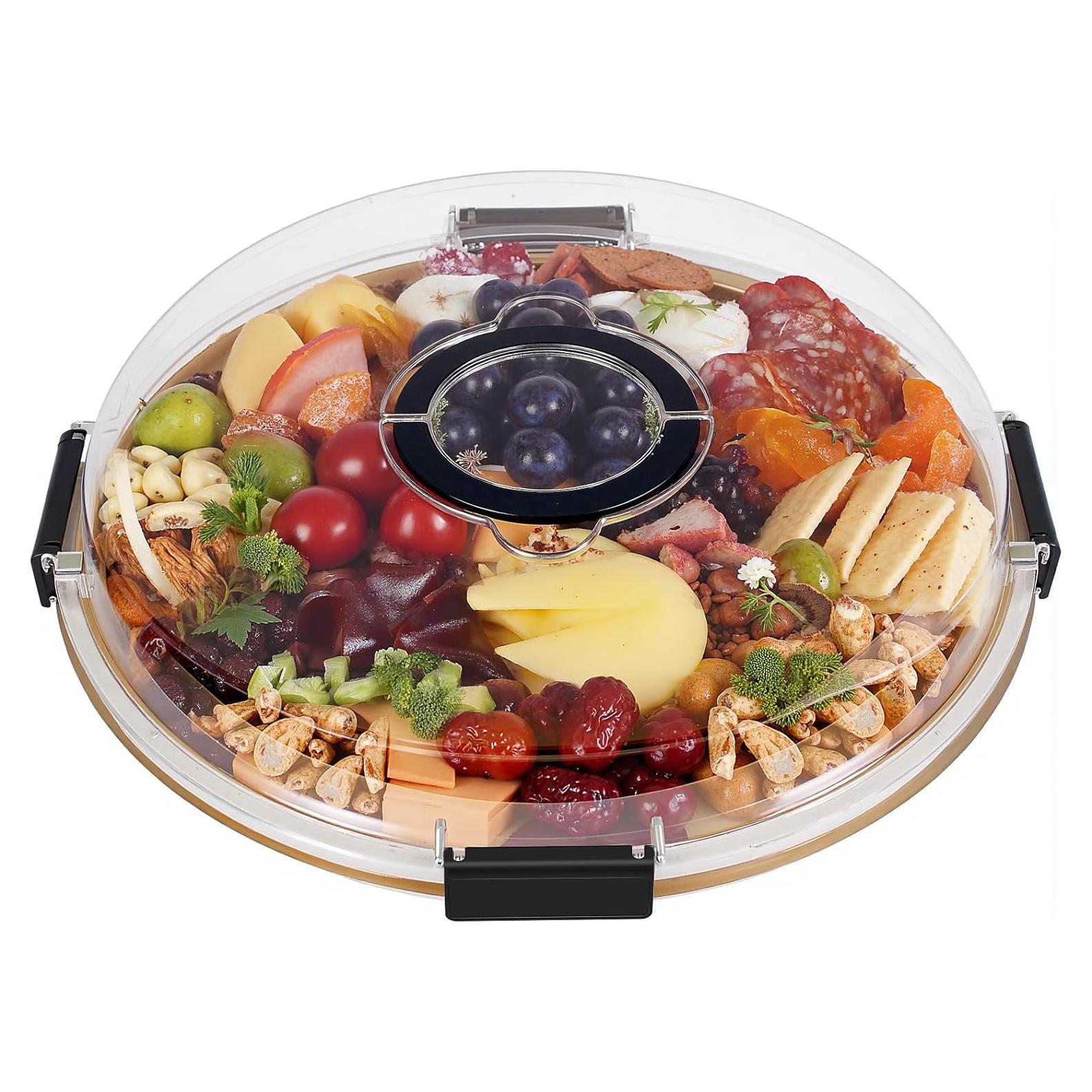 Tabla de Charcutería Redonda Renmxj con Tapa Transparente 34.3cm