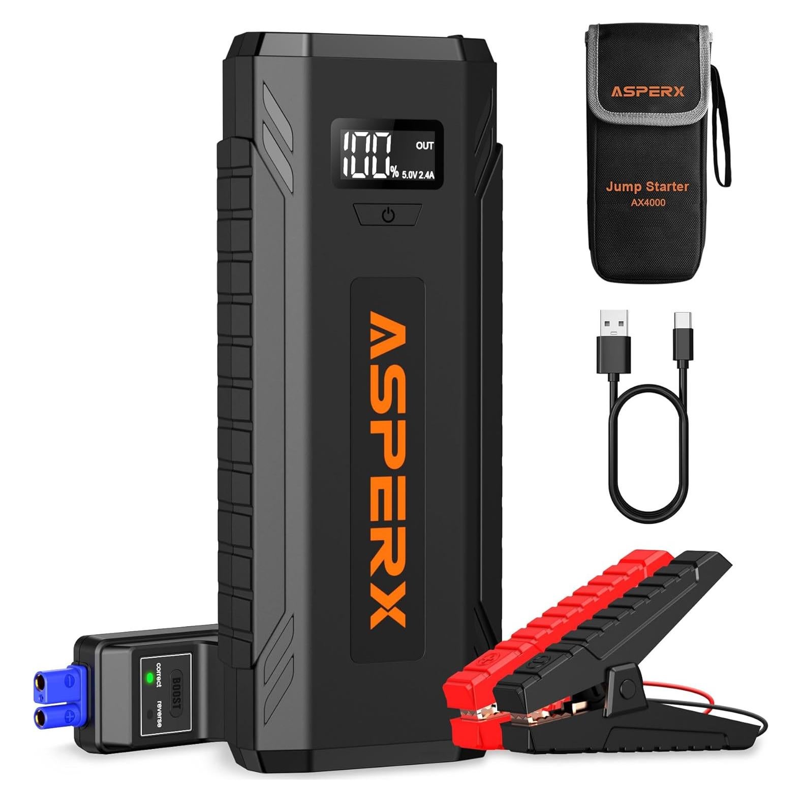 AsperX Arrancador de Salto AX4000 4000A 12V con Luz LED