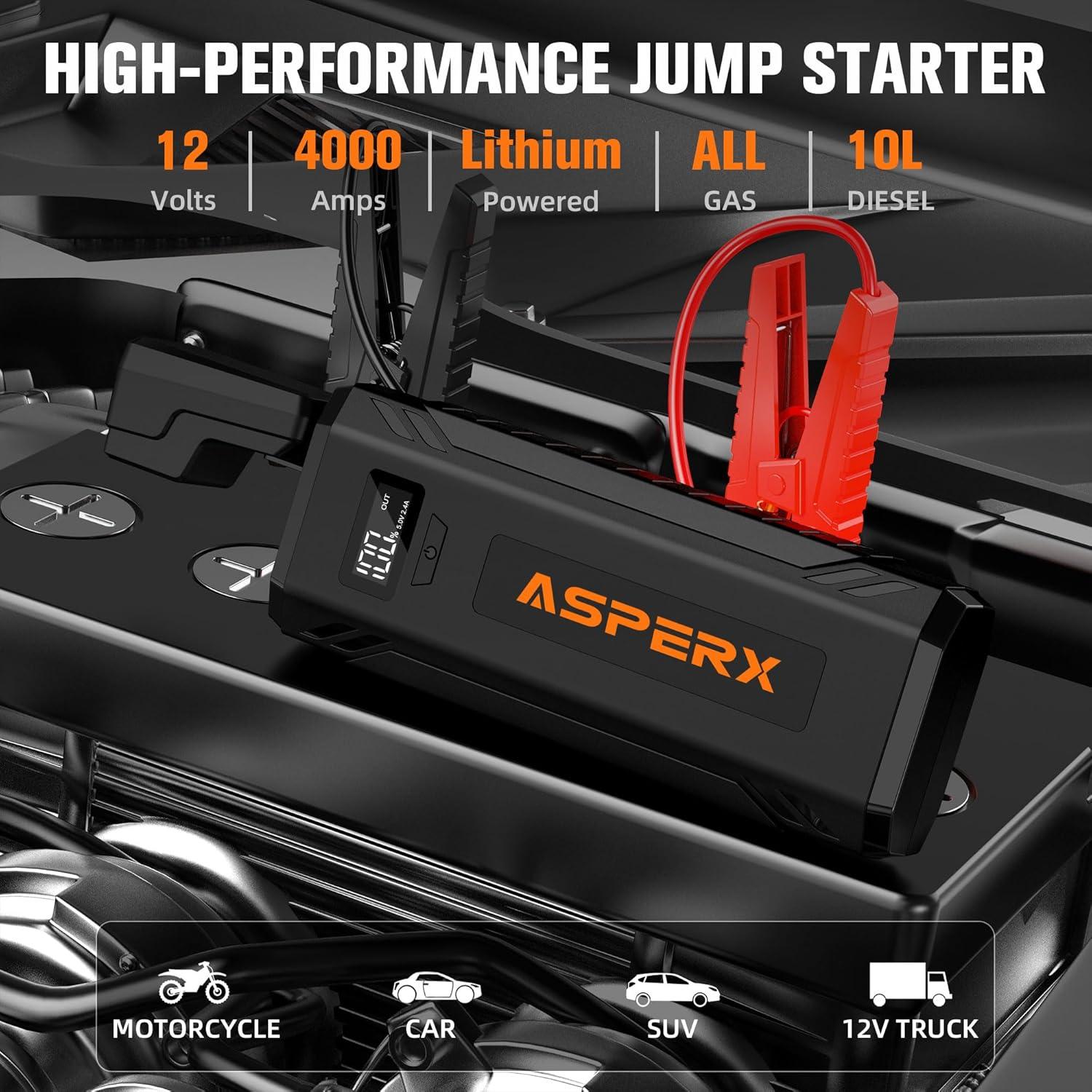 AsperX Arrancador de Salto AX4000 4000A 12V con Luz LED